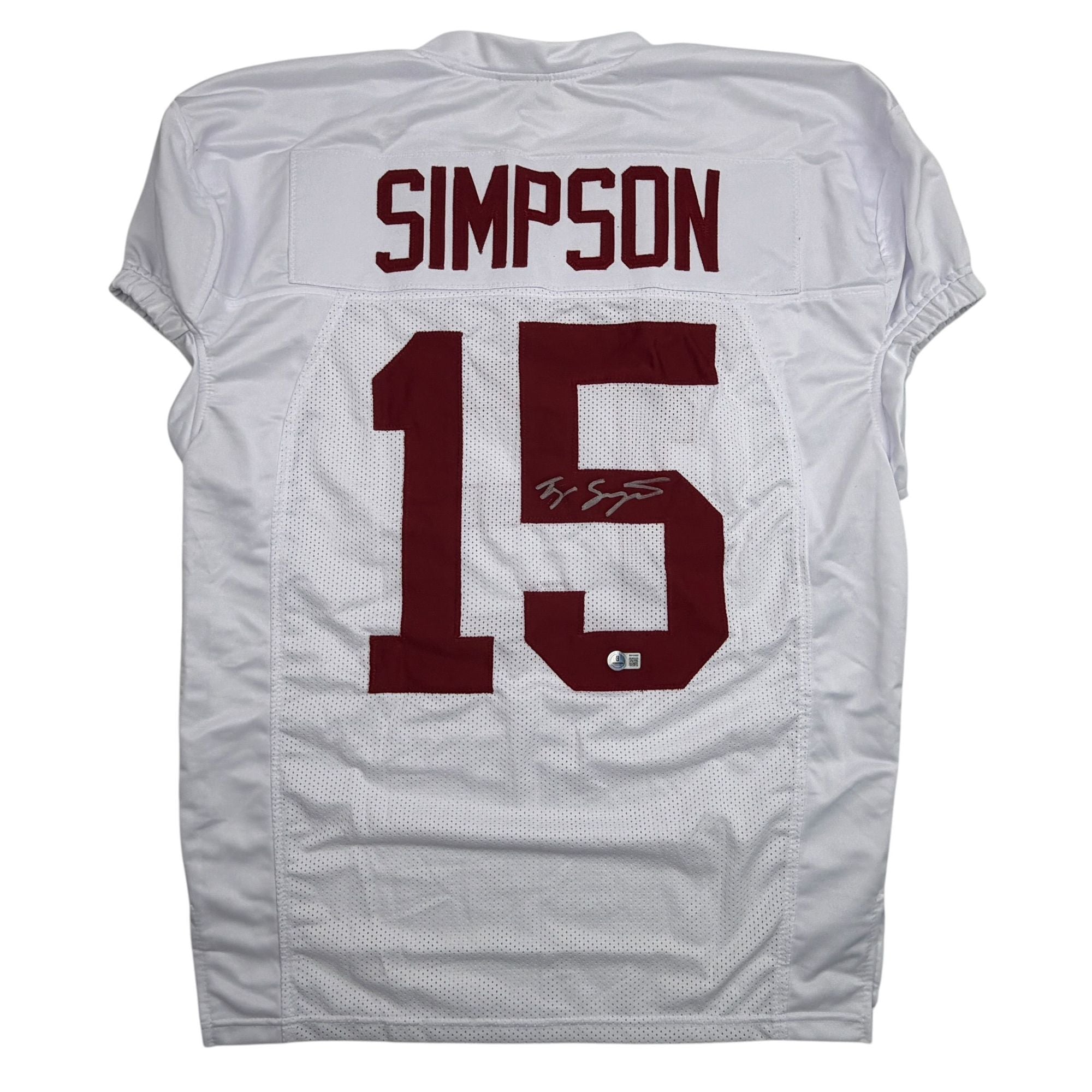 Autographed/Signed Tyler Ty Simpson Alabama White College Football Jersey Beckett BAS COA