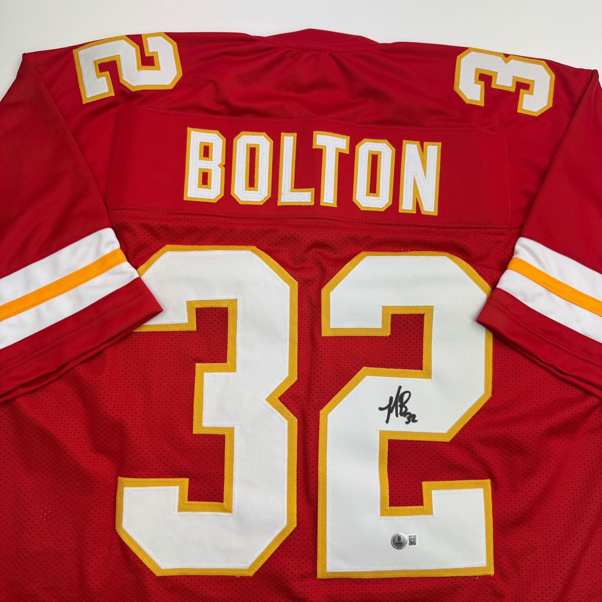 Autographed/Signed Nick Bolton Kansas City Red Football Jersey Beckett BAS COA