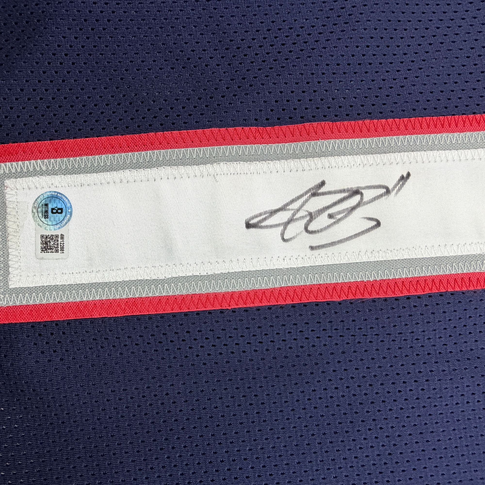 Autographed/Signed AJ A.J. Brown New England Blue Football Jersey Beckett BAS COA