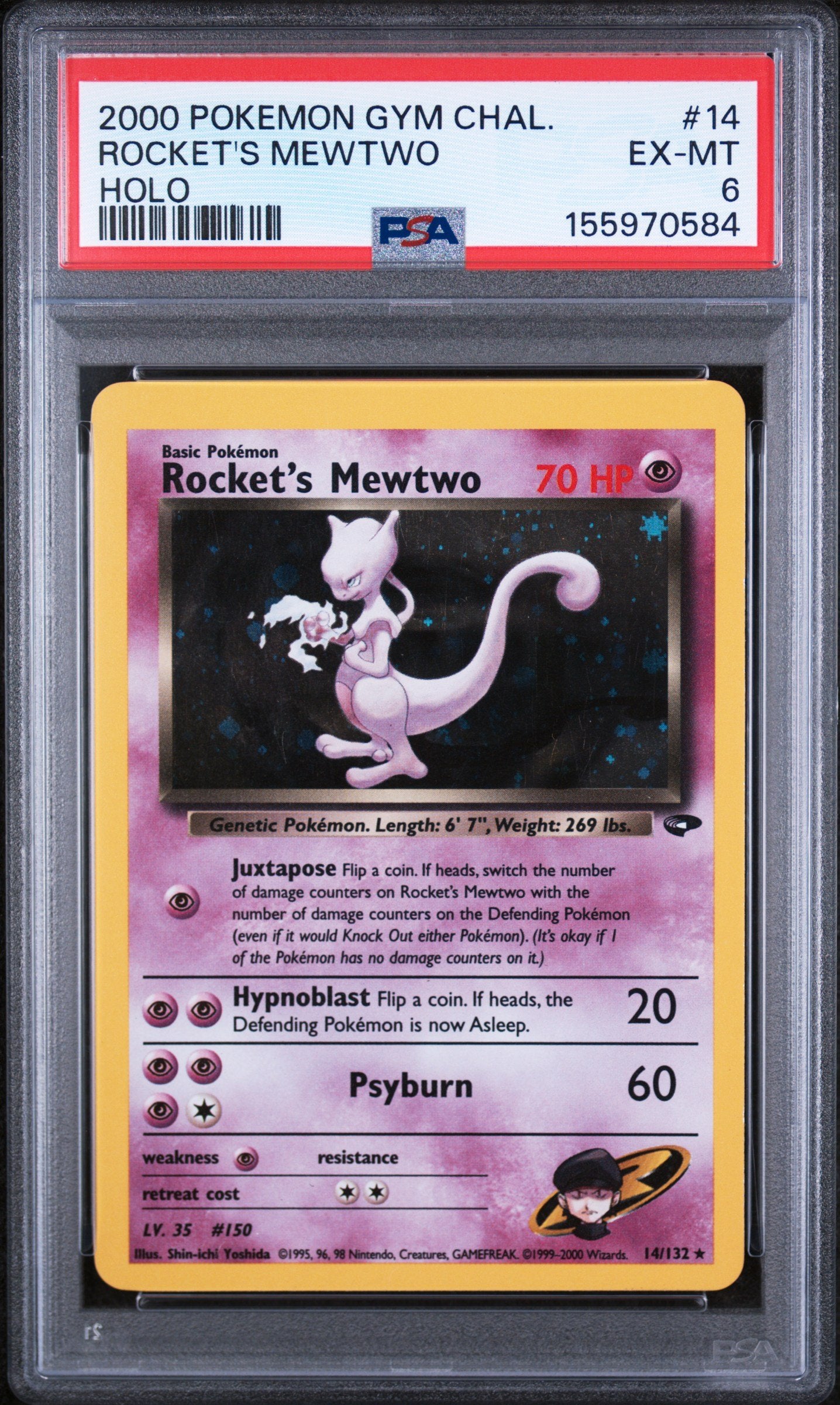 Graded 2000 Pokemon Gym Challenge Rocket's Mewtwo #14 Trading Card Game PSA 6 Excellent