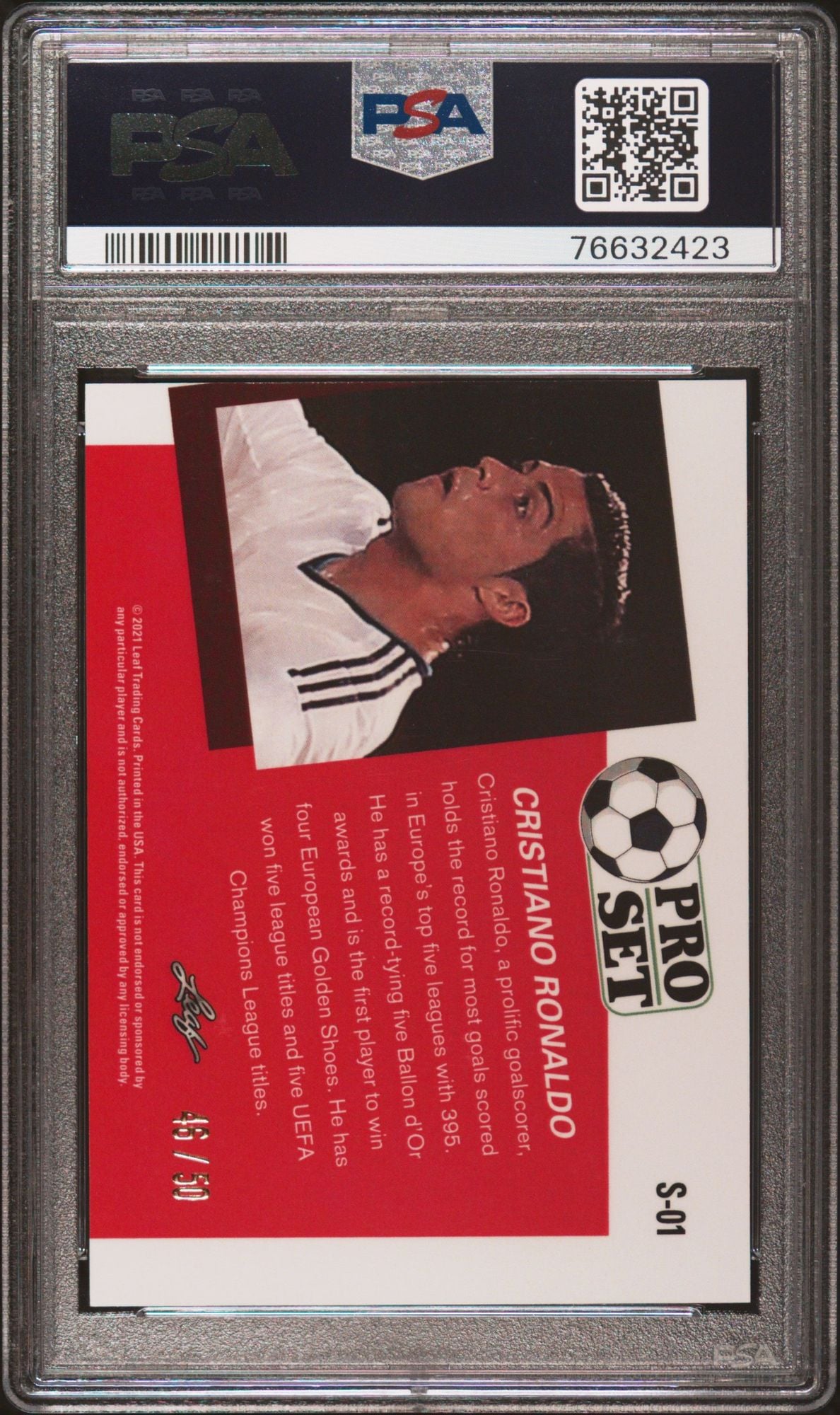 Graded 2021 Leaf Pro Set Metal Cristiano Ronaldo #S-01 #/50 Blue Wave Soccer Card PSA 10 Gem Mint