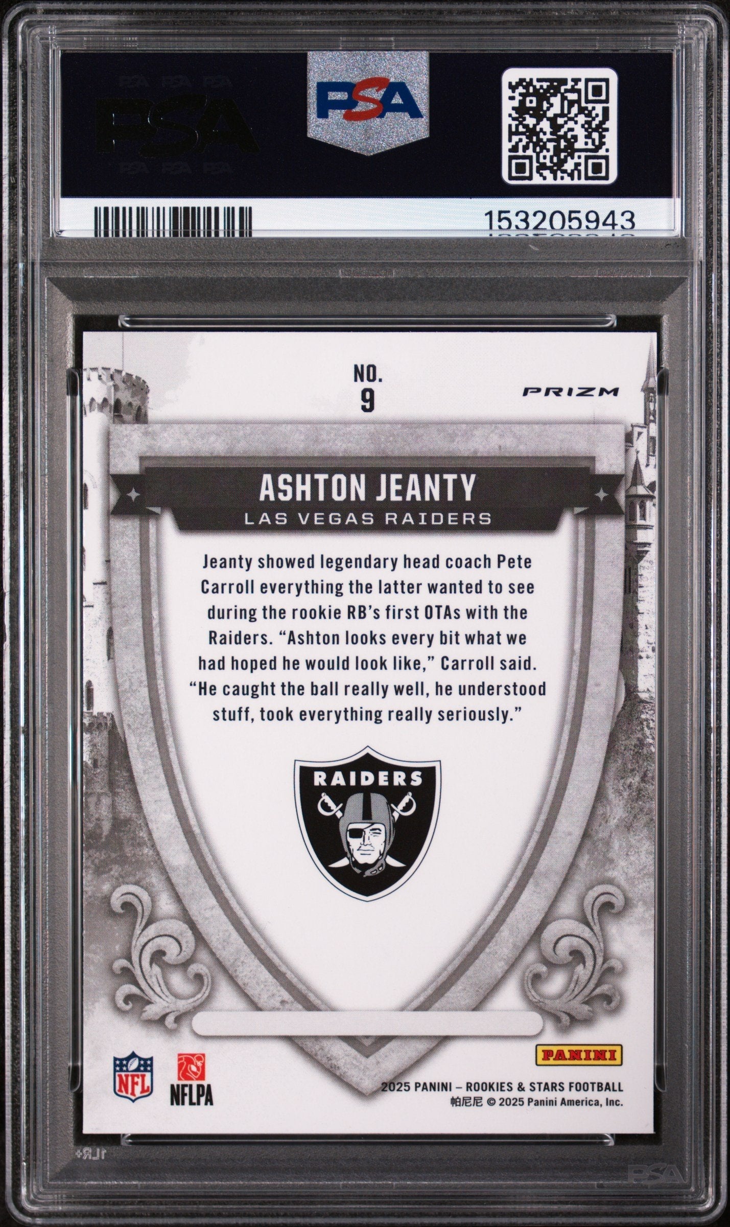 Graded 2025 Panini Rookies & Stars Ashton Jeanty #9 Crusade Red Plaid Rookie RC Football Card PSA 8 Near Mint