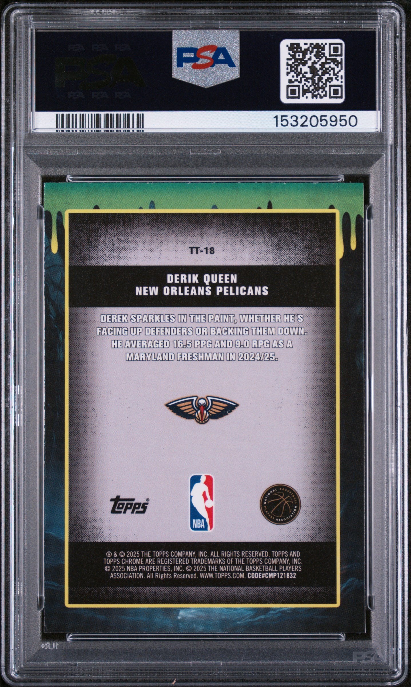 Graded 2025 Topps Chrome Derik Queen #TT-18 Tall Tales Rookie RC Basketball Card PSA 9 Mint