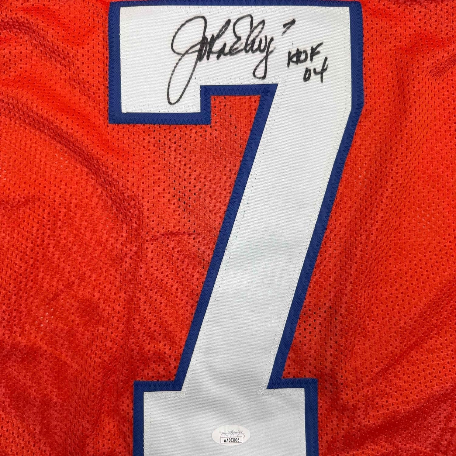 Framed Autographed/Signed John Elway 35x39 Denver Orange Retro Football Jersey JSA COA