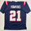 Autographed/Signed Jaylinn Hawkins New England Blue Football Jersey Beckett BAS COA