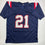 Autographed/Signed Jaylinn Hawkins New England Blue Football Jersey Beckett BAS COA