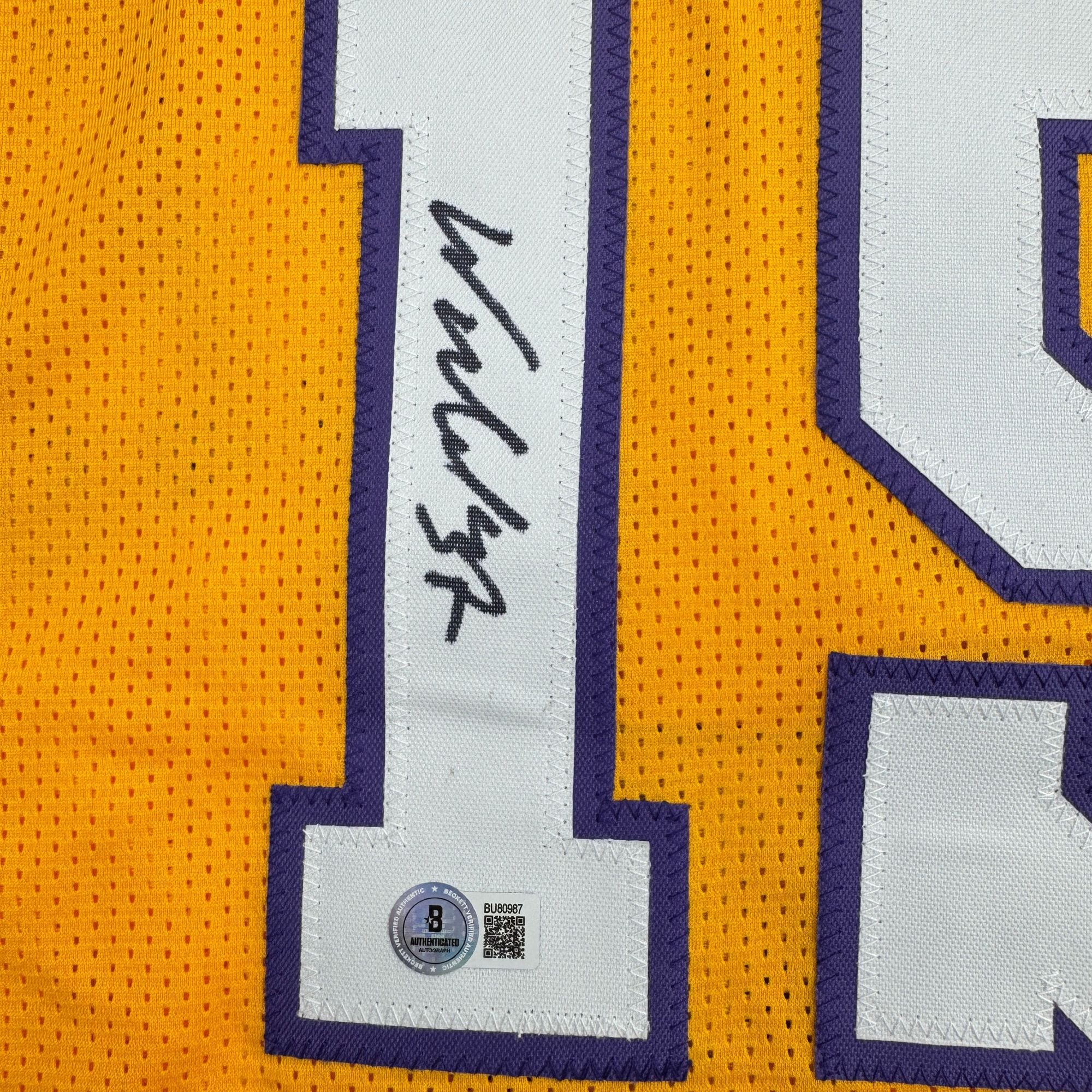 Autographed/Signed Ron Artest Metta World Peace Los Angeles Yellow Basketball Jersey Beckett BAS COA