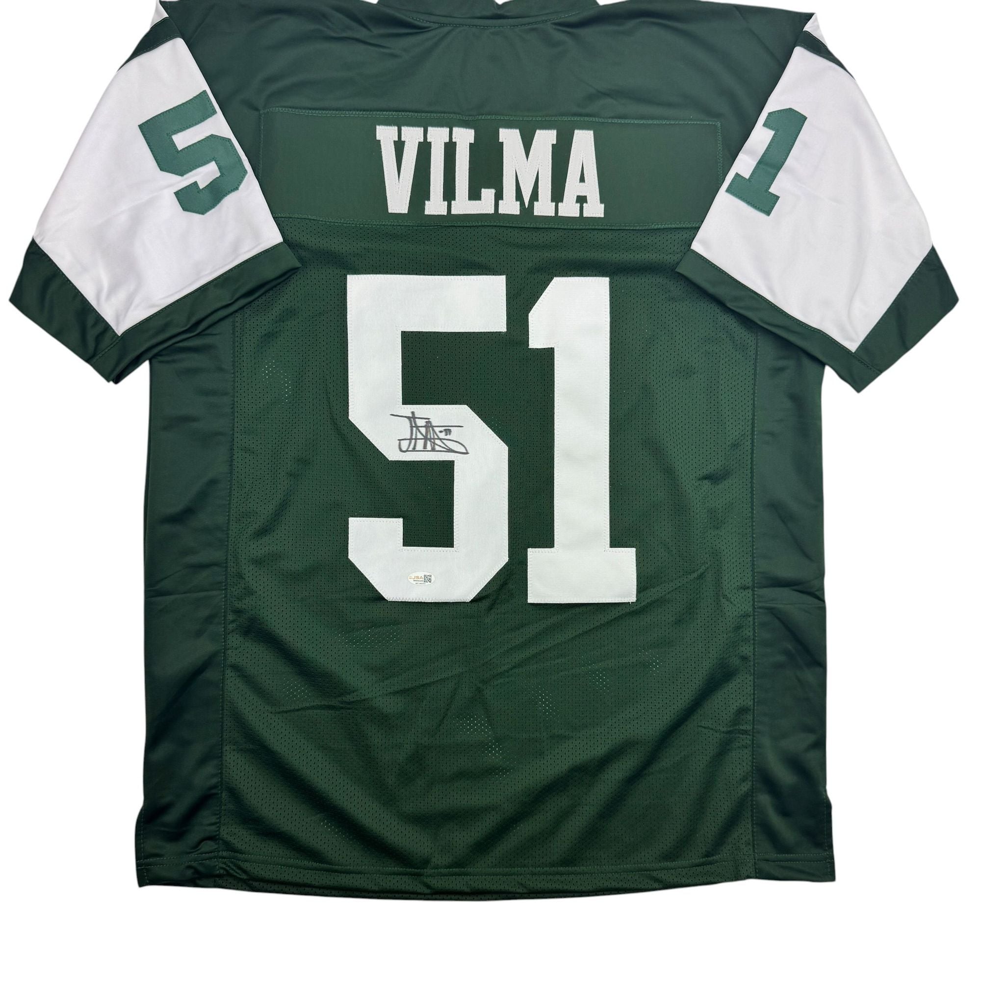 Autographed/Signed Jonathan Vilma New York Green Football Jersey JSA COA