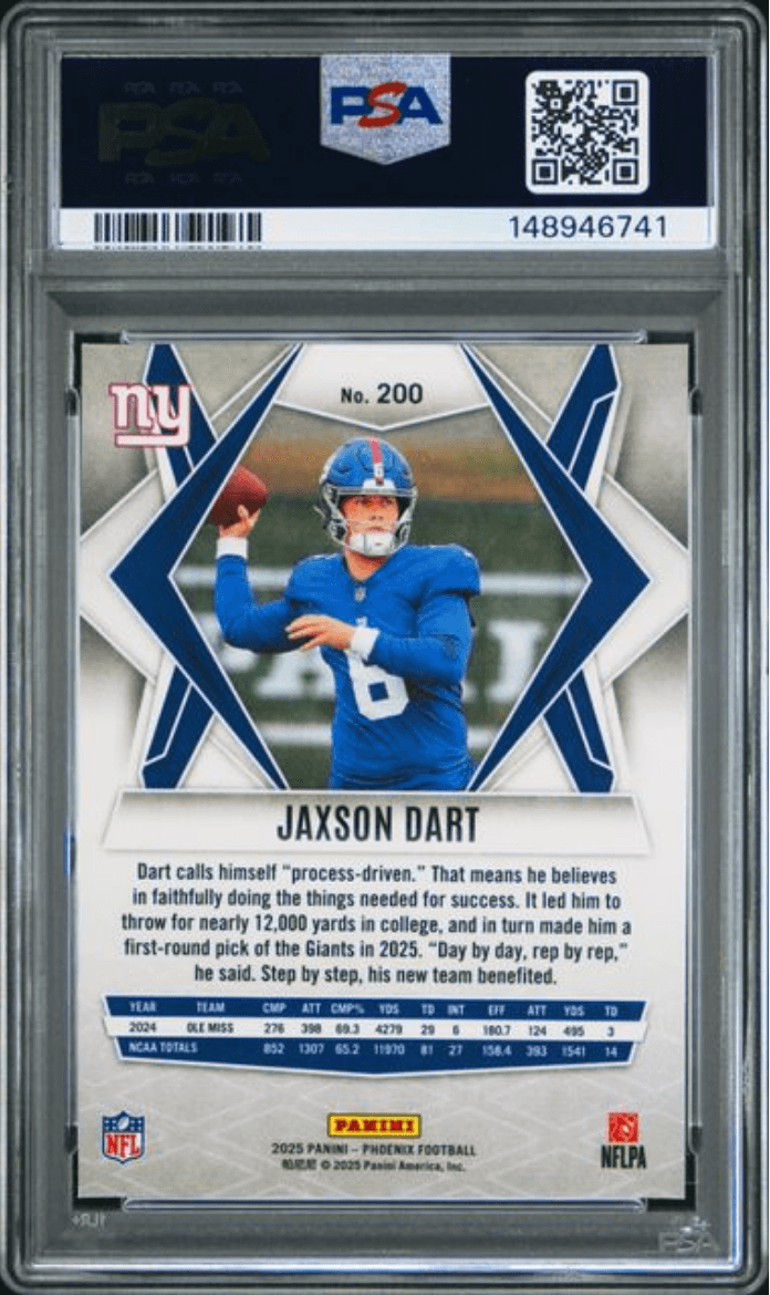 Graded 2025 Panini Phoenix Jaxson Dart #200 Rookie RC Football Card PSA 10 Gem Mint