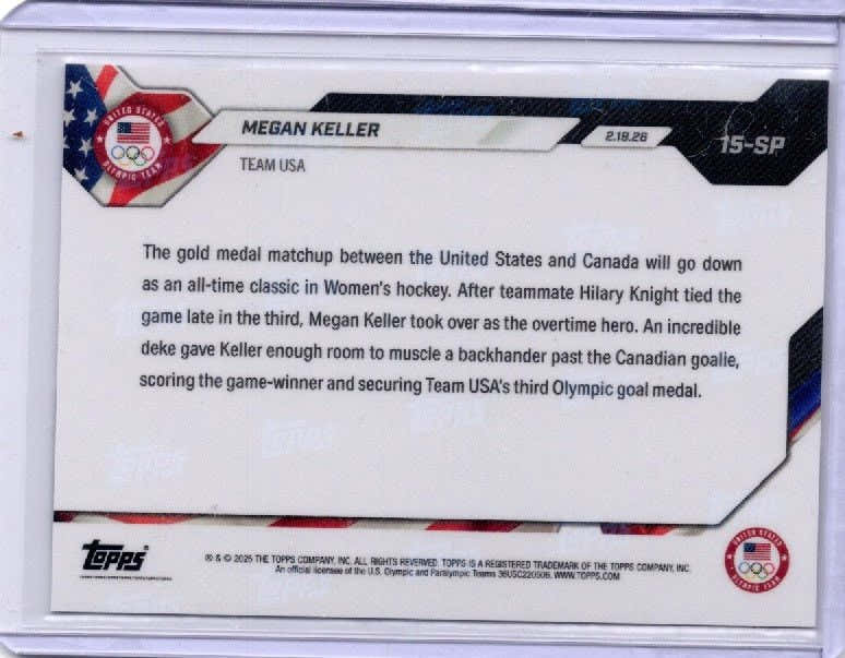 2026 Topps Now Olympics Megan Keller #15SP Team USA Hockey Card