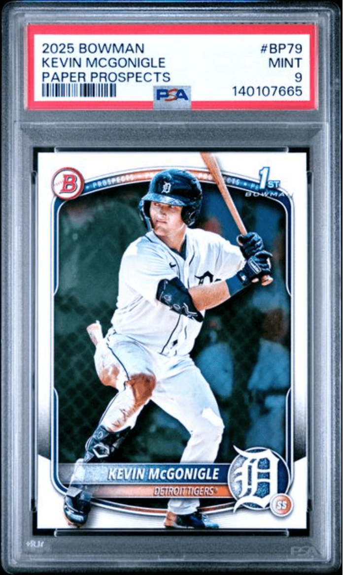 Graded 2025 Topps Bowman Kevin McGonigle #BP79 Paper Prospects Rookie RC Baseball Card PSA 9 Mint
