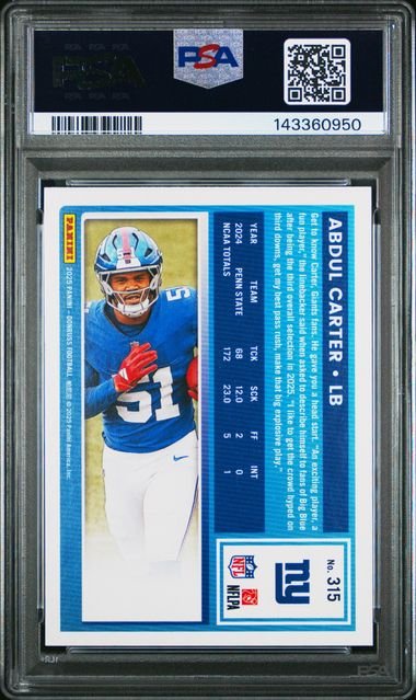 Graded 2025 Panini Donruss Abdul Carter #315 Rookie RC Football Card PSA 10 Gem Mint