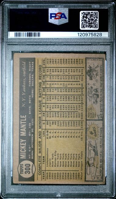 Graded 1961 Topps Mickey Mantle #300 New York Yankees Baseball Card PSA 3 Very Good