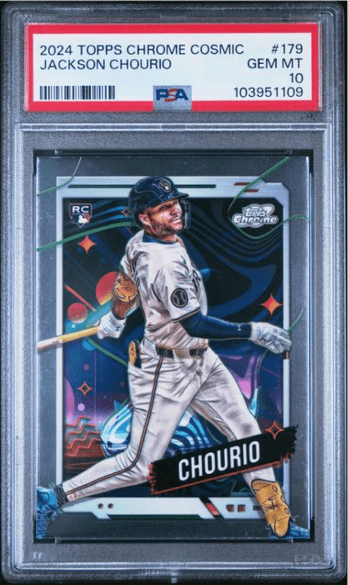 Graded 2024 Topps Cosmic Chrome Jackson Chourio #179 Rookie RC Baseball Card PSA 10 Gem Mint