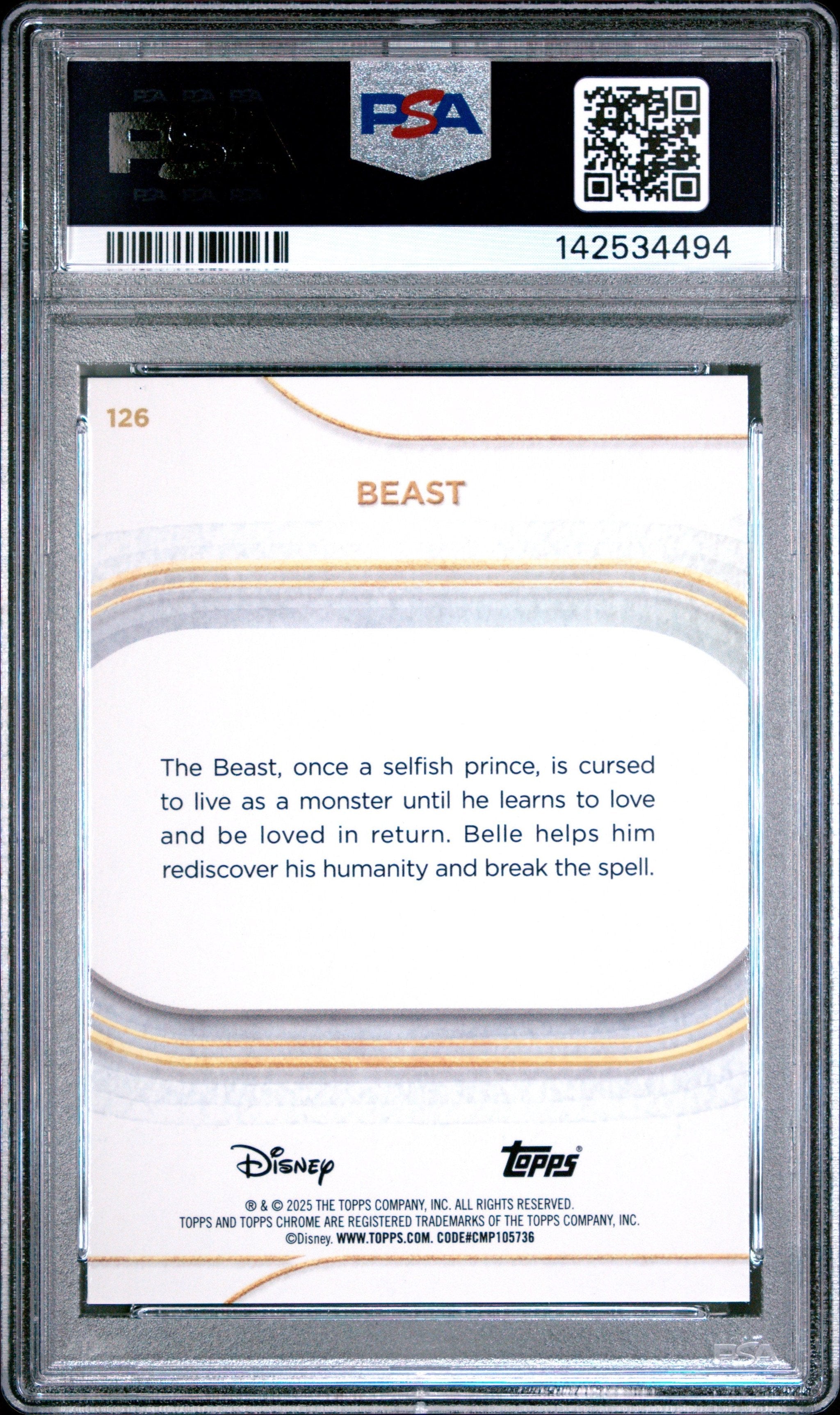 Graded 2025 Topps Chrome Disney Beast #126 Beauty and the Beast Trading Card PSA 10 Gem Mint