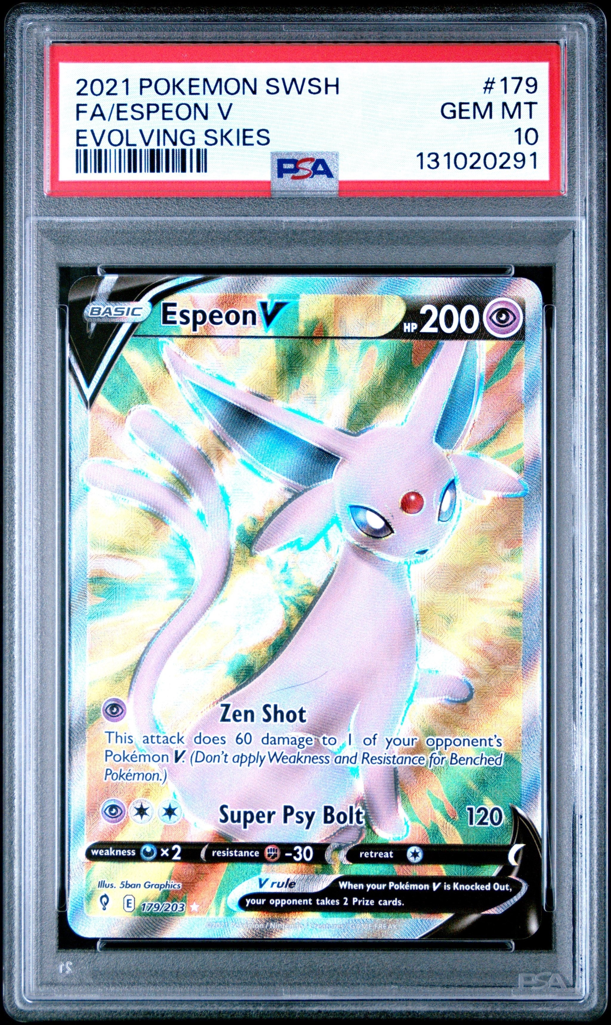 Graded 2021 PKM SWSH Espeon #179 V FA Evolving Skies Trading Card Game PSA 10 Gem Mint