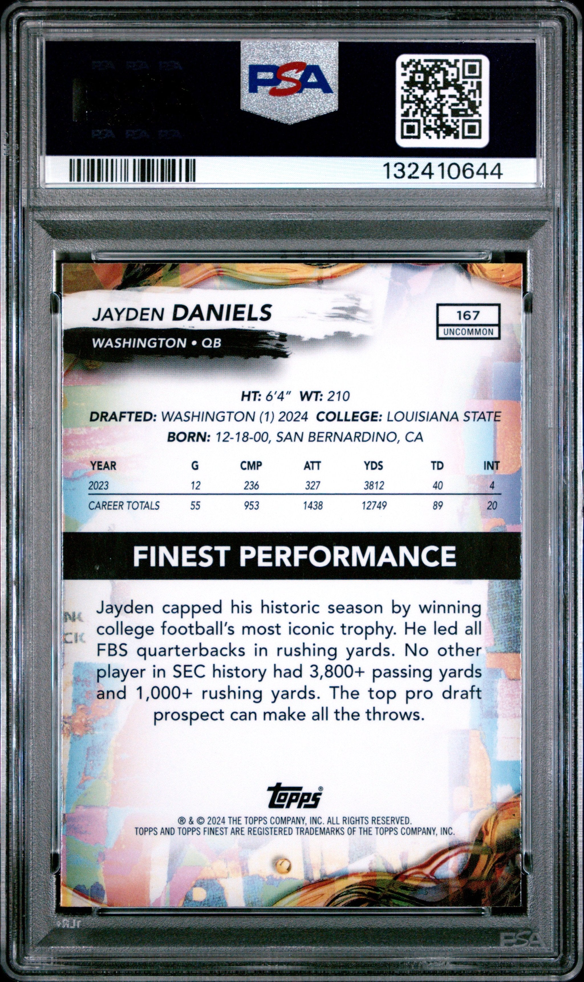 Graded 2024 Topps Finest Jayden Daniels #167 Checkerboard Rookie RC Football Card PSA 10 Gem Mint