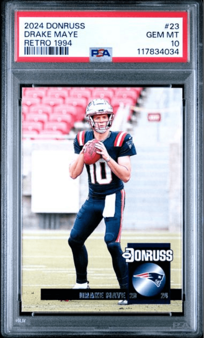 Graded 2024 Panini Donruss Drake Maye #23 Retro 1994 Rookie RC Football Card PSA 10 Gem Mint