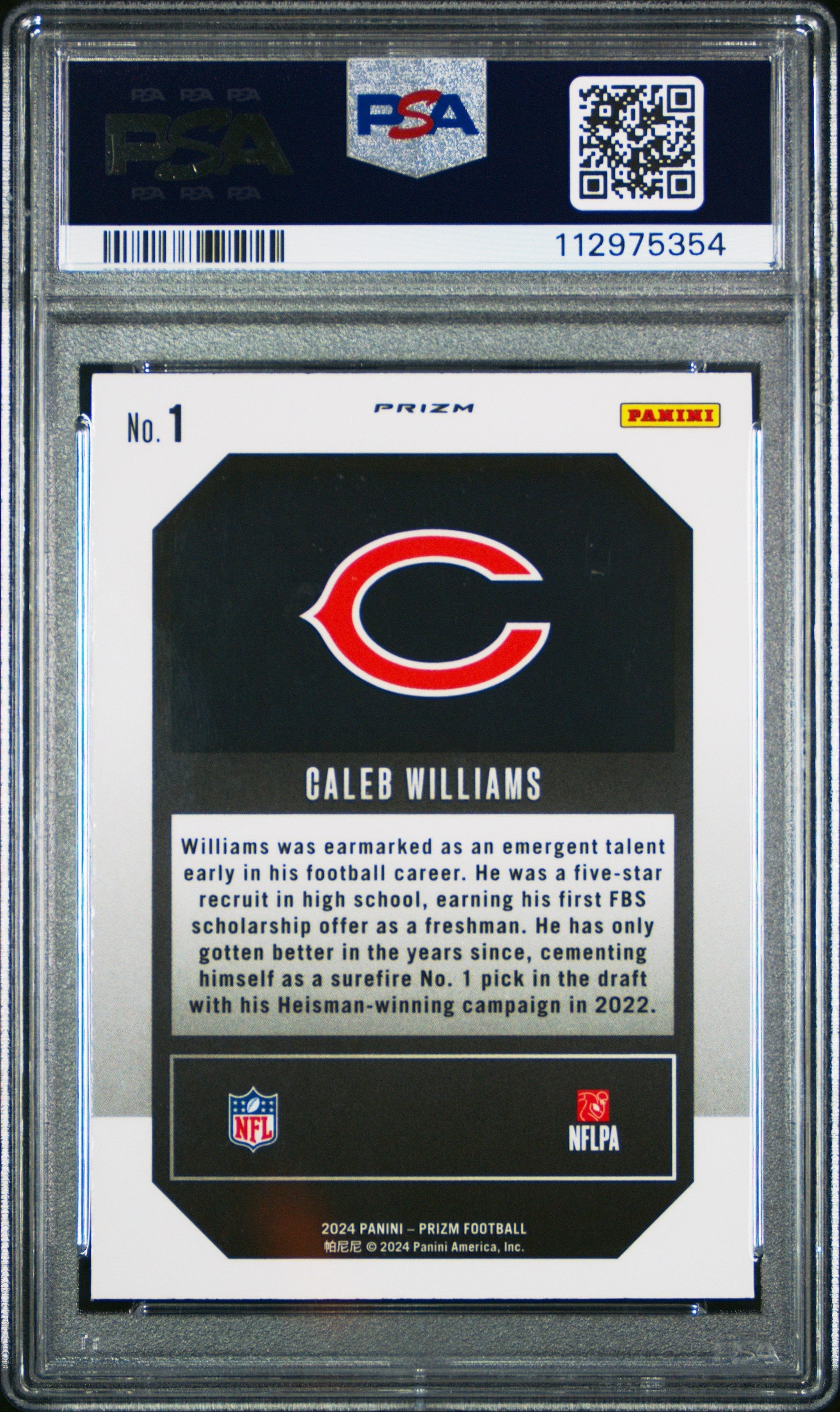 Graded 2024 Panini Prizm Caleb Williams #1 Emergent Green Prizm Rookie RC Football Card PSA 10 Gem Mint