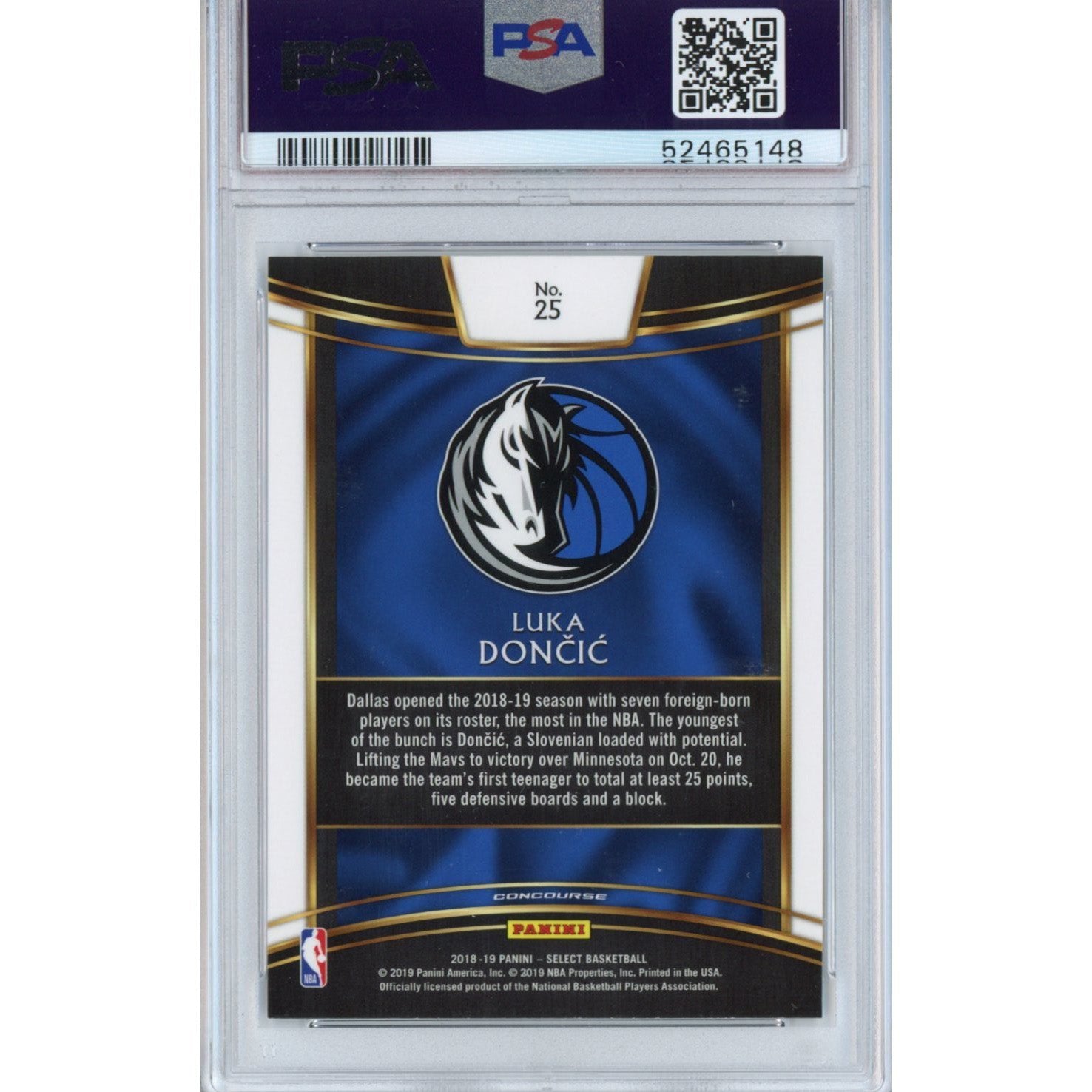 Graded 2018 Panini Select Luka Doncic #25 Rookie RC Basketball Card PSA 10 Gem Mint