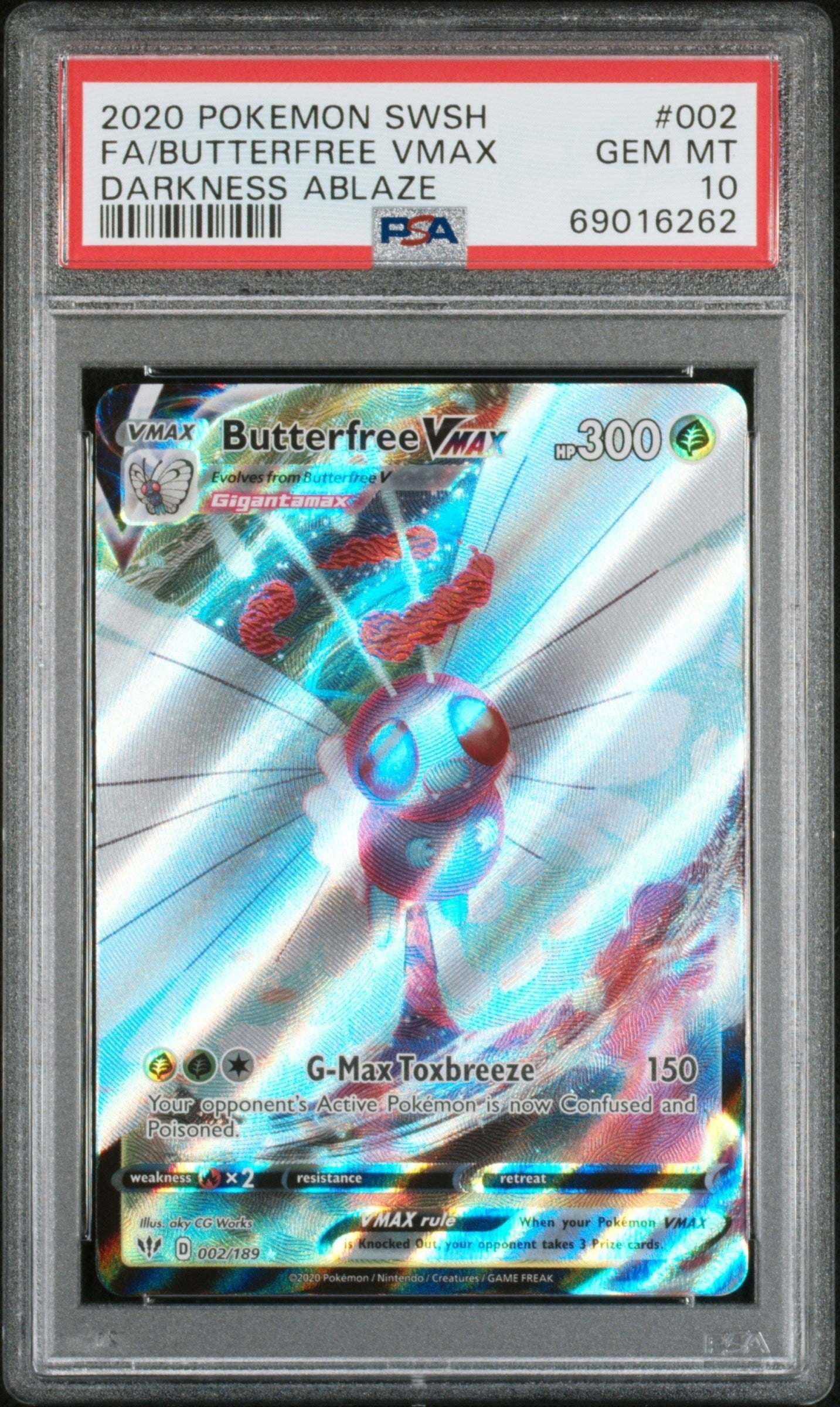 Graded 2020 PKM Swsh  FA Butterfree Vmax #002 Darkness Ablaze Trading Card Game PSA 10 Gem Mint