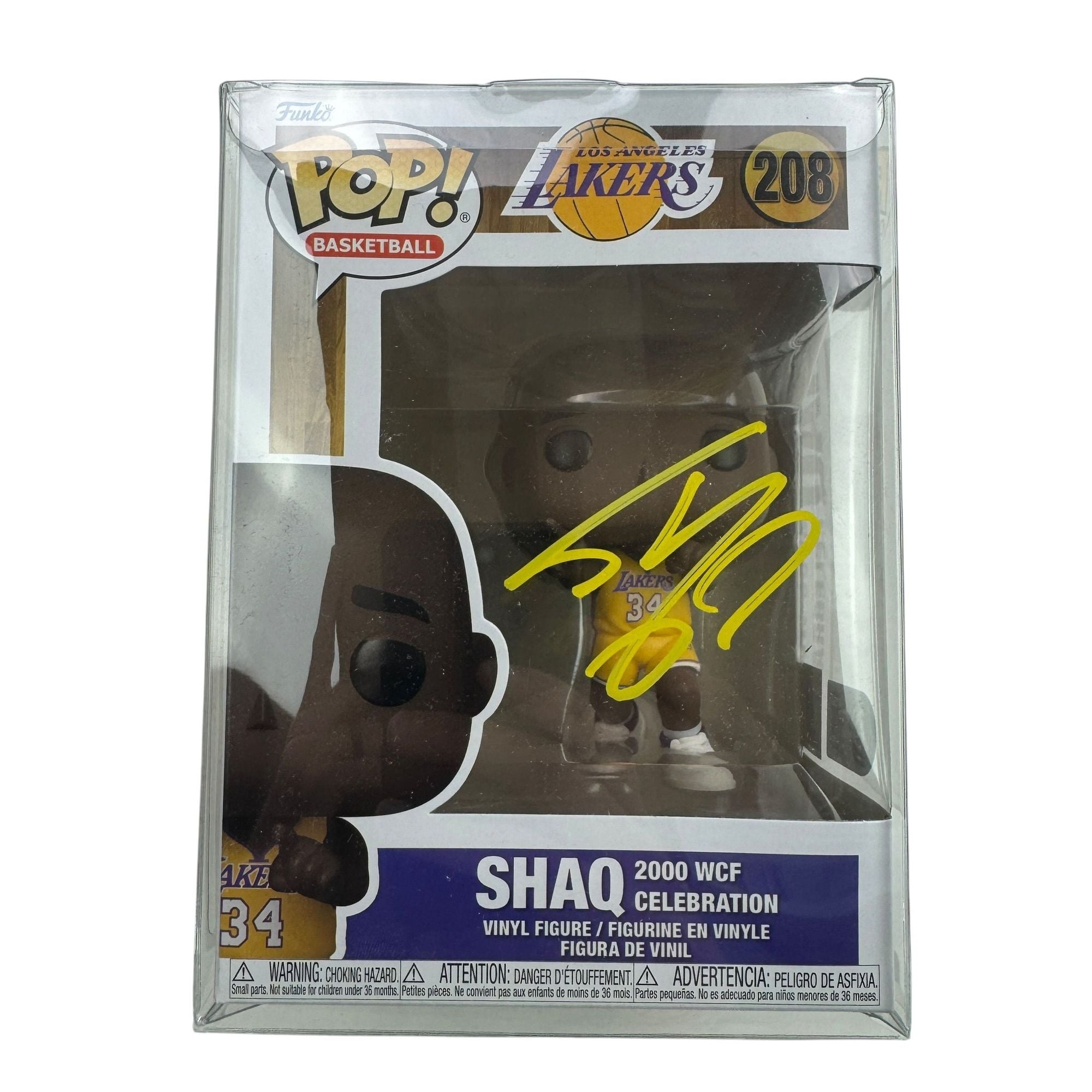 Autographed/Signed Shaq Shaquille O'Neal Los Angeles Lakers Basketball Funko Pop #208 Figurine Beckett BAS COA