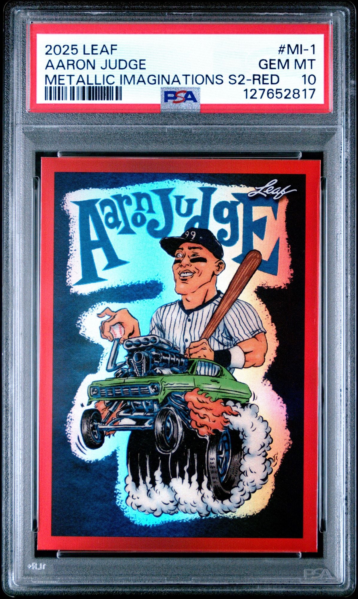 Graded 2025 Leaf Aaron Judge #MI1 Metallic Imaginations Series 2 Red /199 Baseball Card PSA 10 Gem Mint