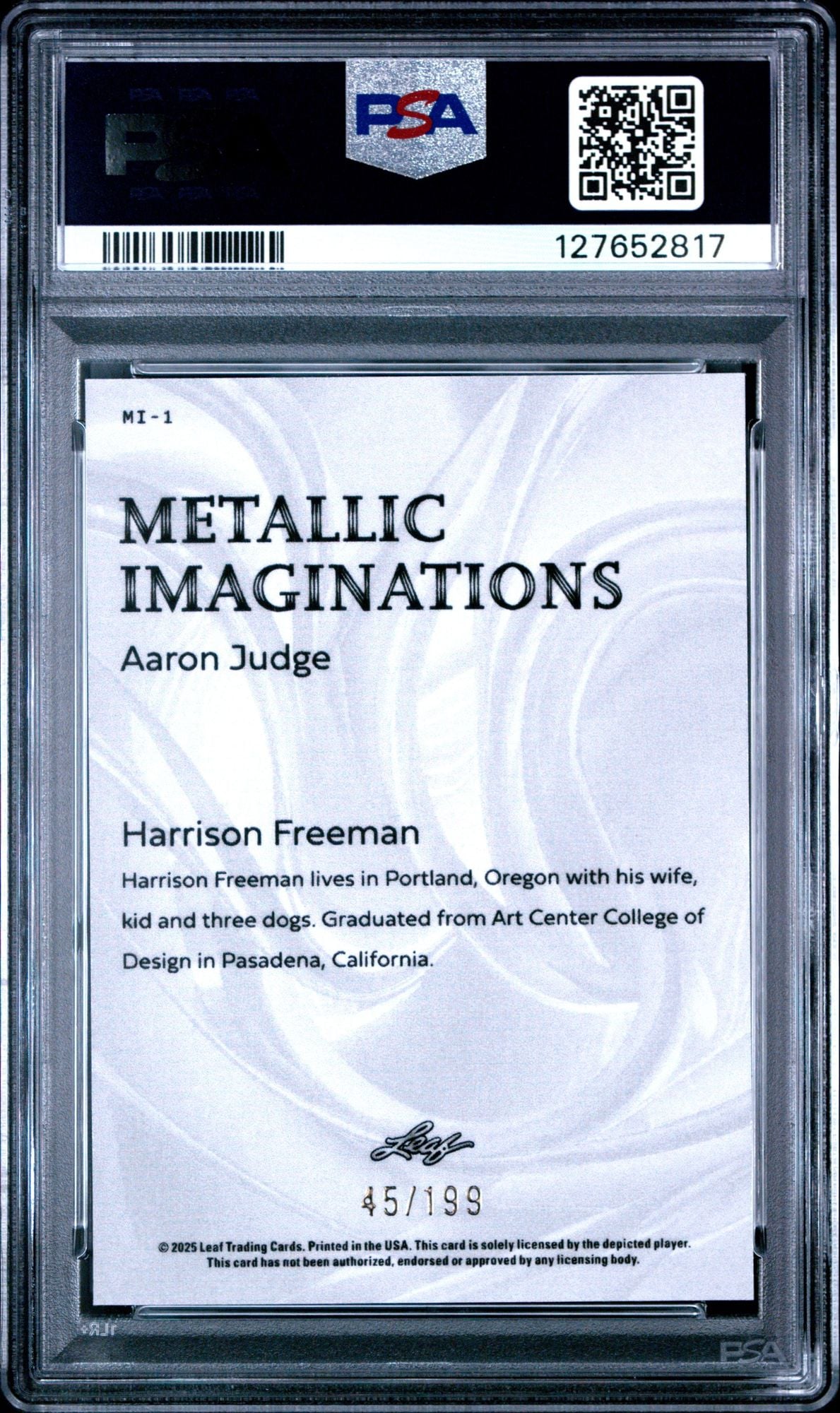Graded 2025 Leaf Aaron Judge #MI1 Metallic Imaginations Series 2 Red /199 Baseball Card PSA 10 Gem Mint