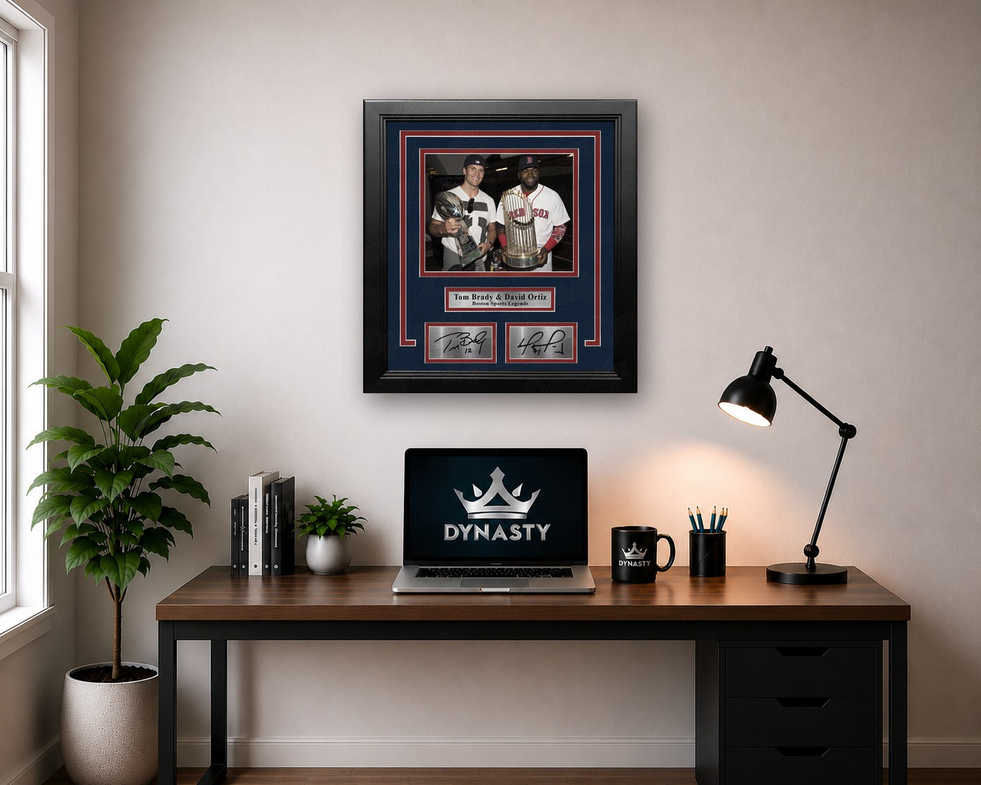 Tom Brady & David Ortiz 8" x 10" Framed Championship Trophy Photo with Engraved Autographs