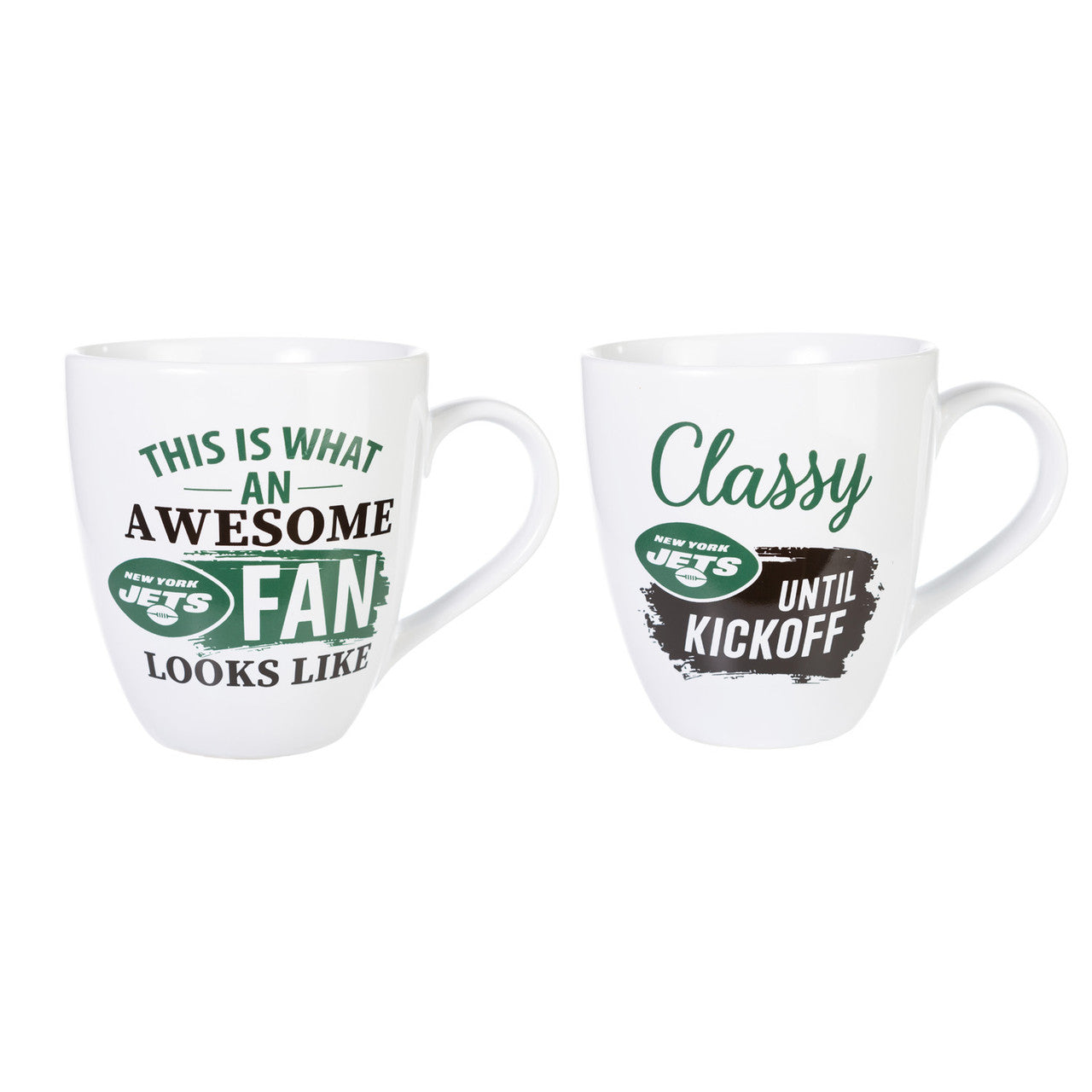 New York Jets Coffee Mug 17oz Ceramic 2 Piece Set with Gift Box - Sports Collectibles, Sports Memorabilia, Sports Fan Shop, Sports Gifts