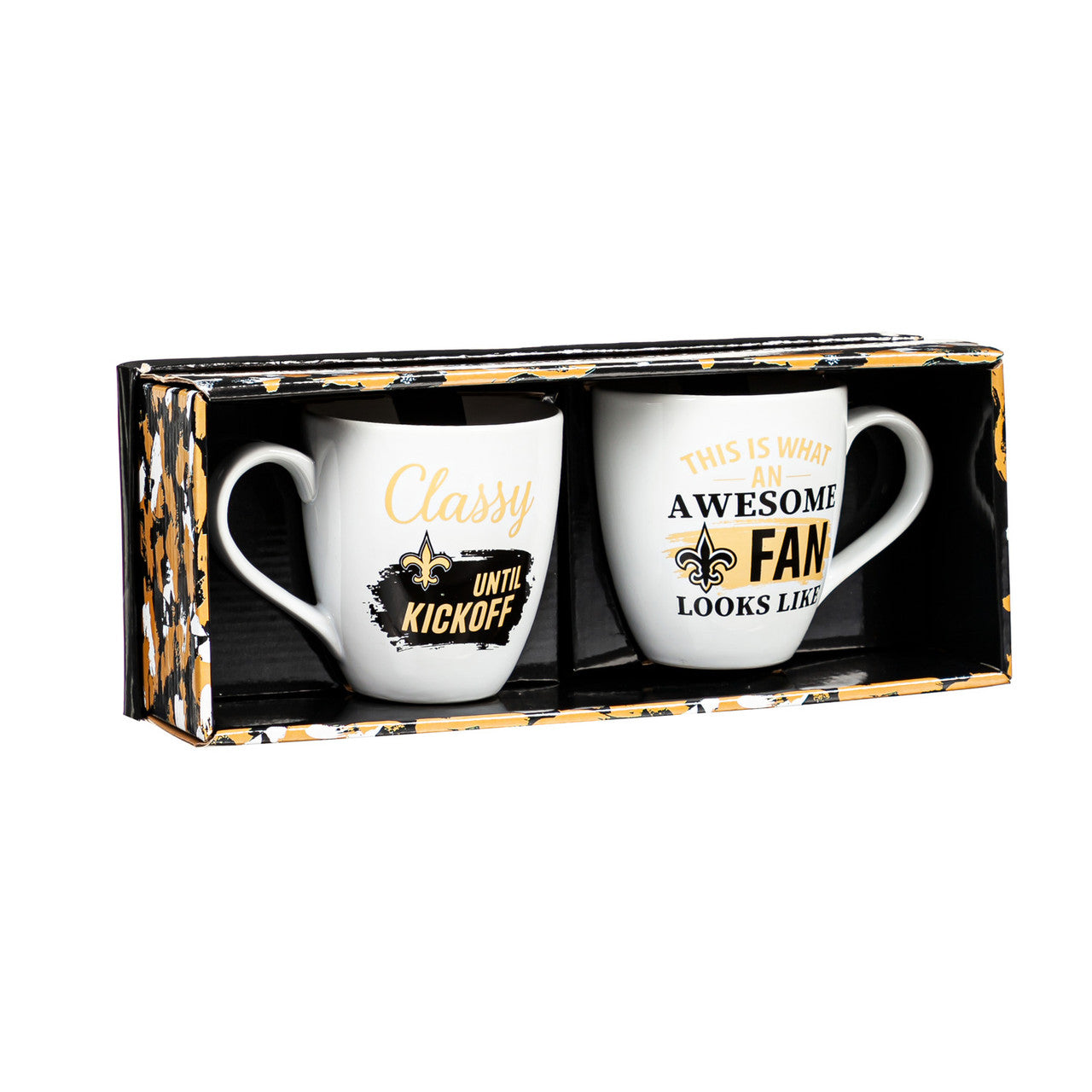 New Orleans Saints Coffee Mug 17oz Ceramic 2 Piece Set with Gift Box - Sports Collectibles, Sports Memorabilia, Sports Fan Shop, Sports Gifts