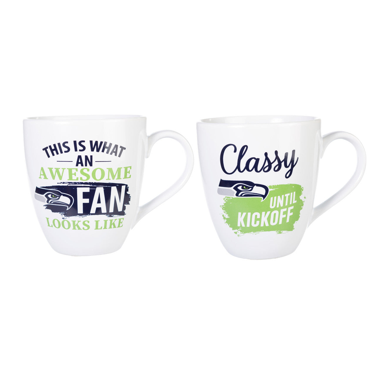 Seattle Seahawks Coffee Mug 17oz Ceramic 2 Piece Set with Gift Box - Sports Collectibles, Sports Memorabilia, Sports Fan Shop, Sports Gifts