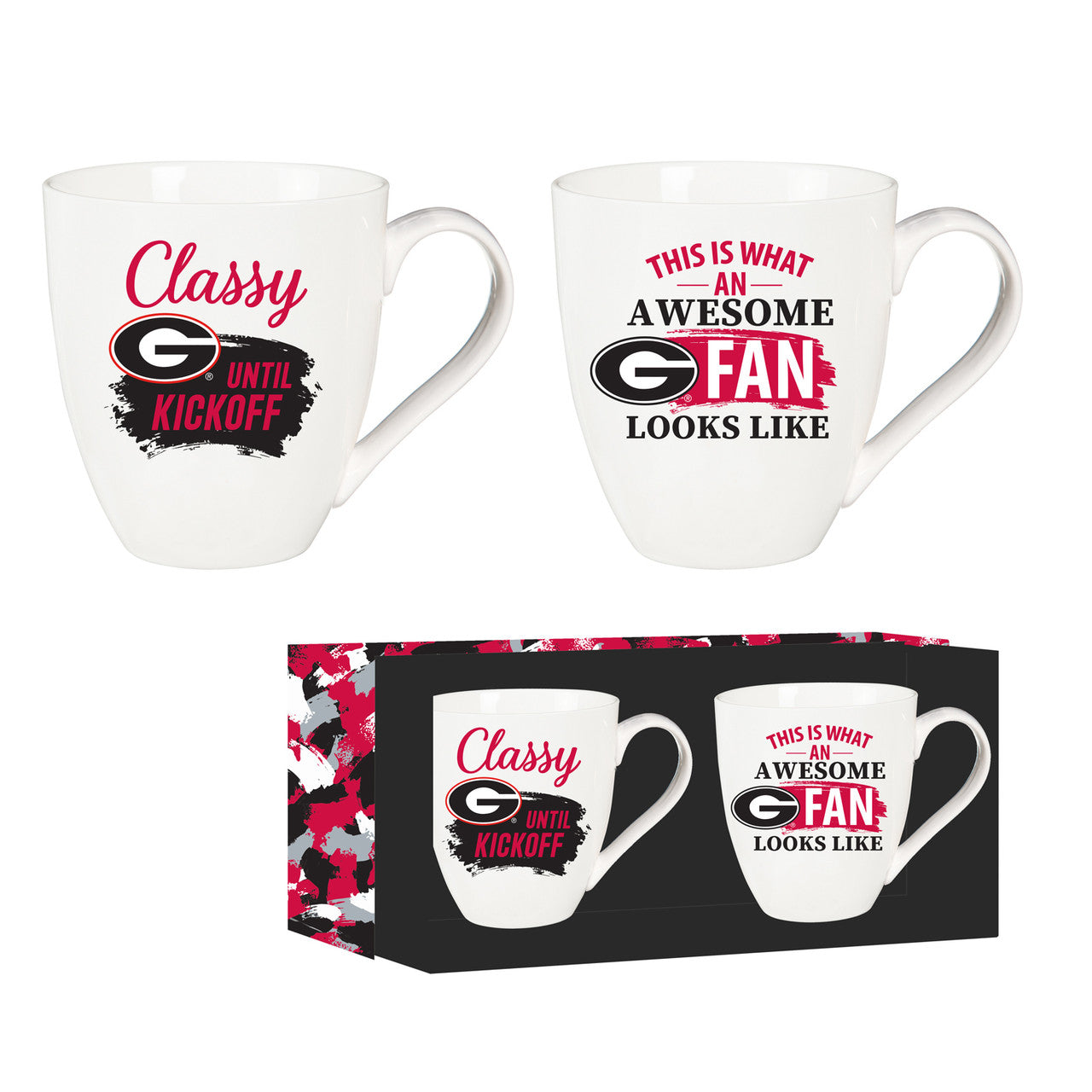 Georgia Bulldogs Coffee Mug 17oz Ceramic 2 Piece Set with Gift Box - Sports Collectibles, Sports Memorabilia, Sports Fan Shop, Sports Gifts