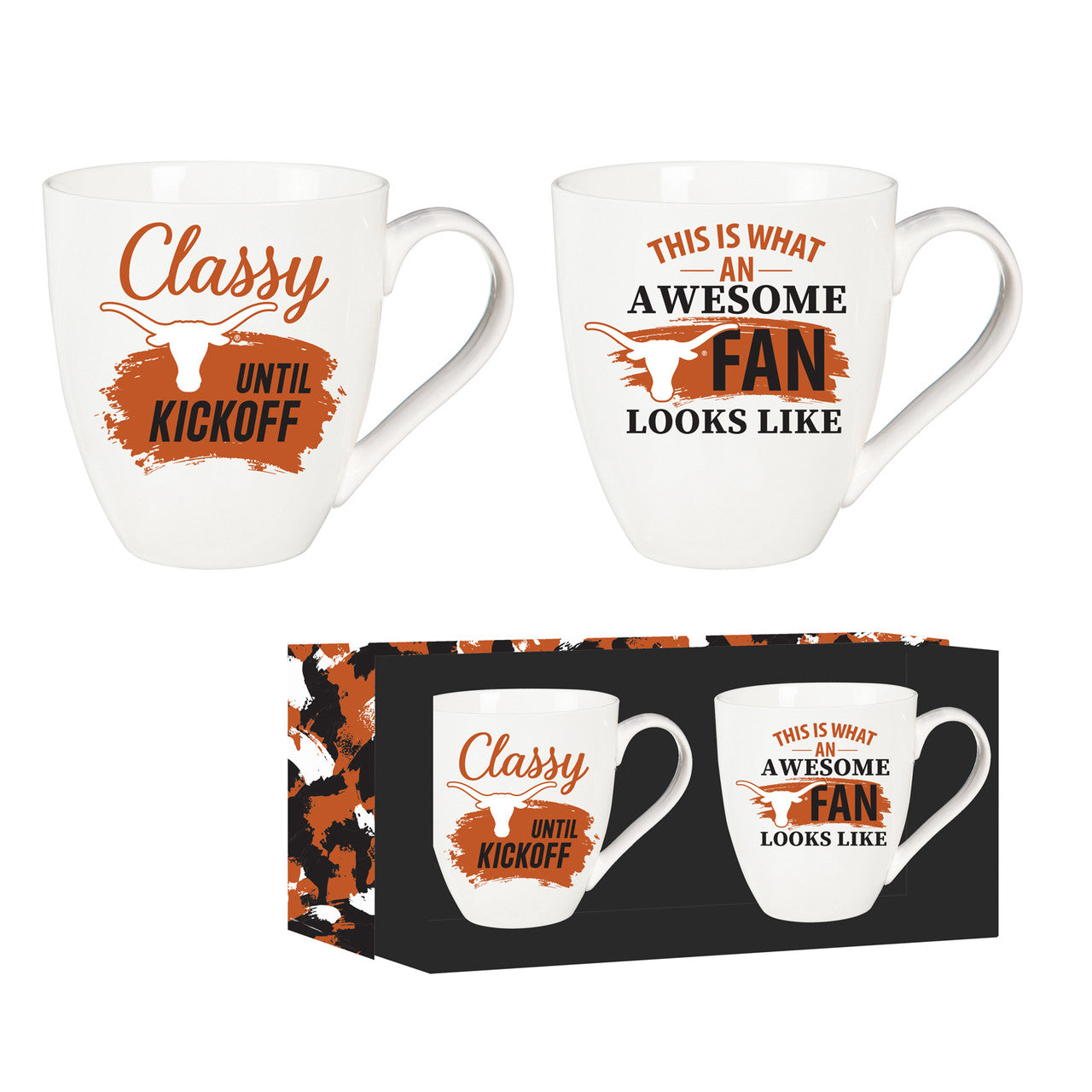 Texas Longhorns Coffee Mug 17oz Ceramic 2 Piece Set with Gift Box - Sports Collectibles, Sports Memorabilia, Sports Fan Shop, Sports Gifts