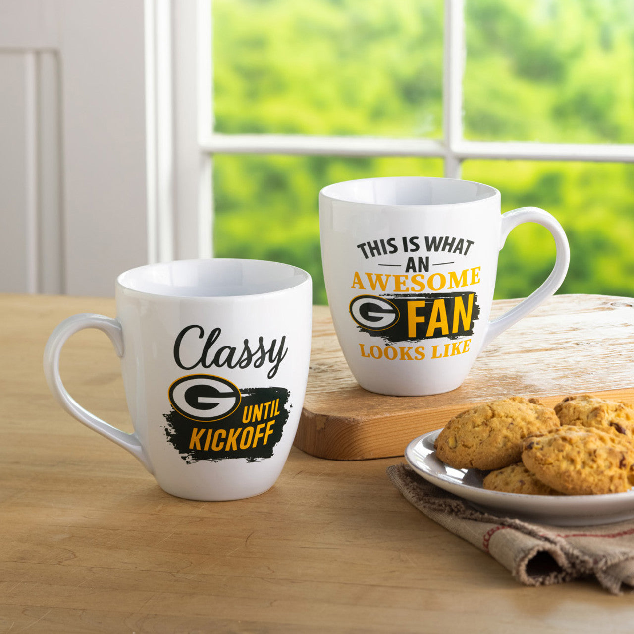 Green Bay Packers Coffee Mug 17oz Ceramic 2 Piece Set with Gift Box - Sports Collectibles, Sports Memorabilia, Sports Fan Shop, Sports Gifts