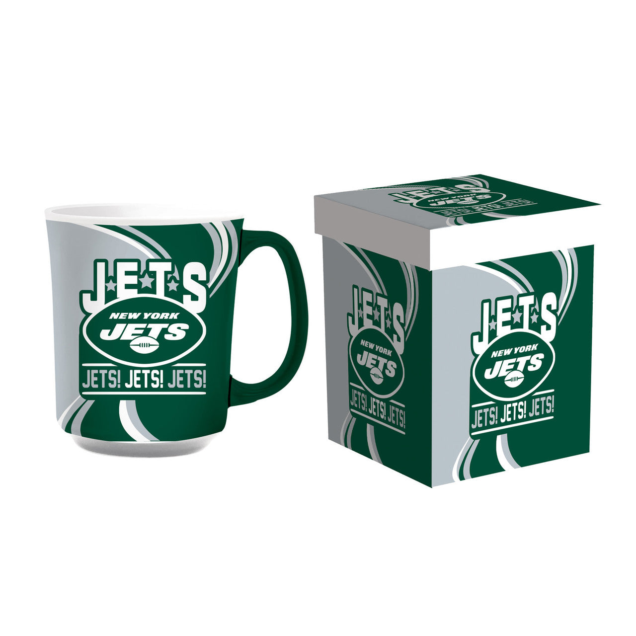 New York Jets Coffee Mug 14oz Ceramic with Matching Box - Sports Collectibles, Sports Memorabilia, Sports Fan Shop, Sports Gifts
