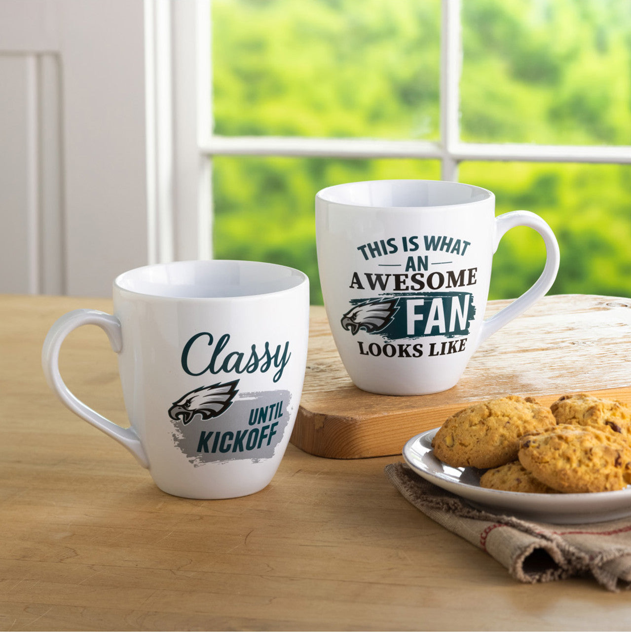 Philadelphia Eagles Coffee Mug 17oz Ceramic 2 Piece Set with Gift Box - Sports Collectibles, Sports Memorabilia, Sports Fan Shop, Sports Gifts
