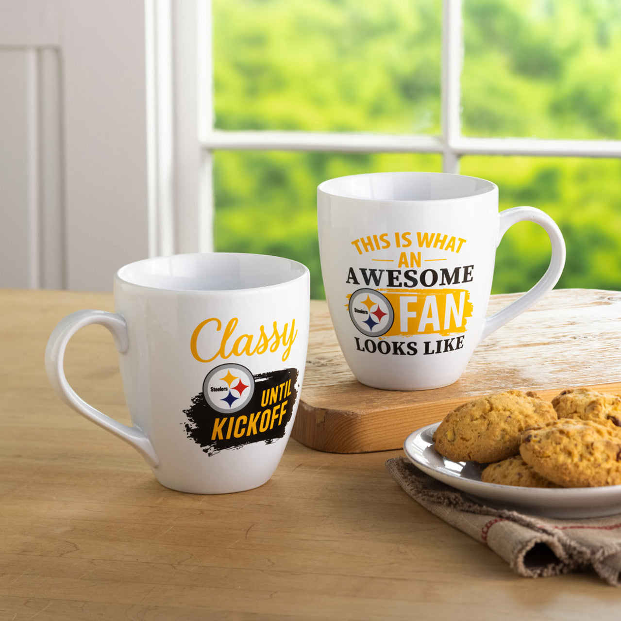 Pittsburgh Steelers Coffee Mug 17oz Ceramic 2 Piece Set with Gift Box - Sports Collectibles, Sports Memorabilia, Sports Fan Shop, Sports Gifts