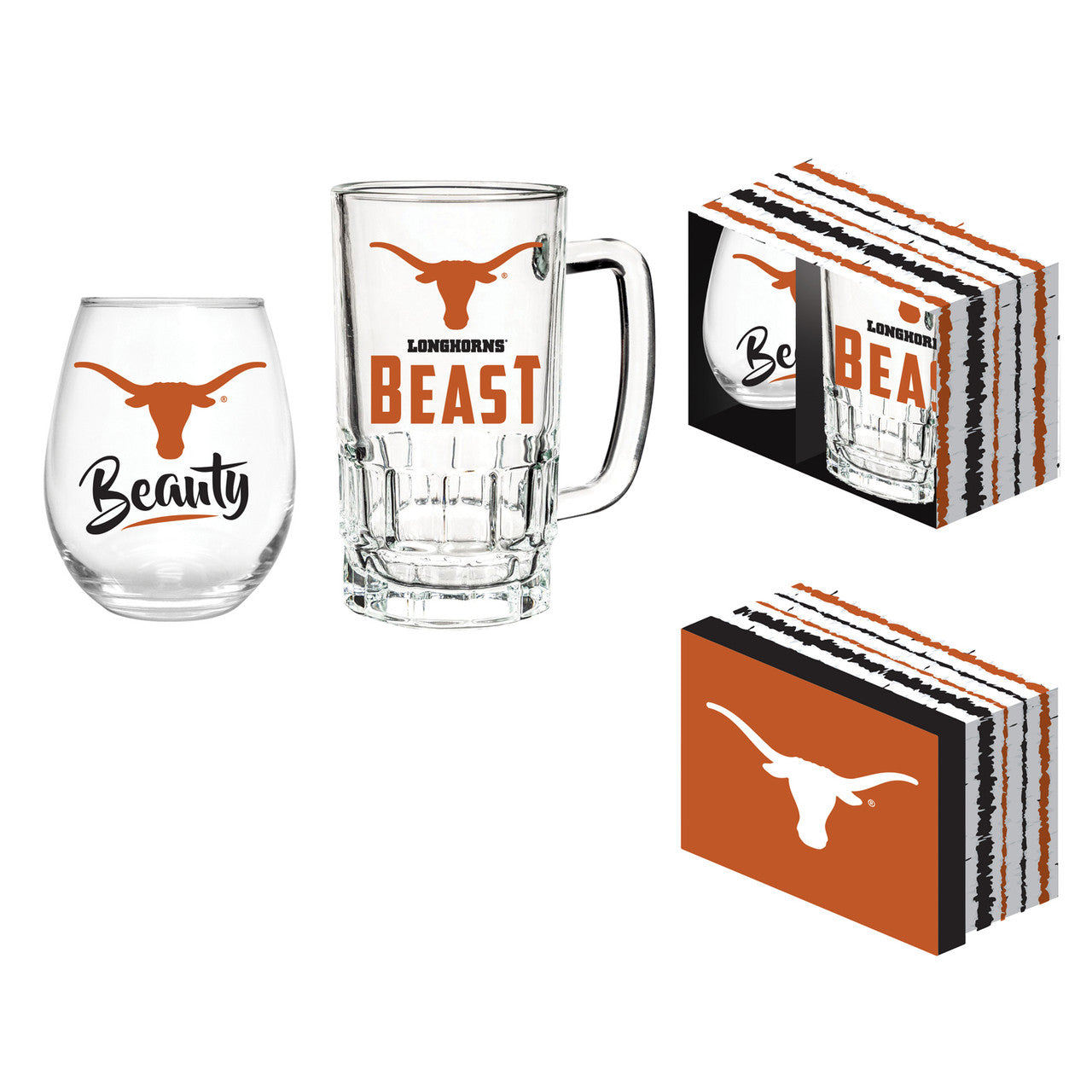 Texas Longhorns Drink Set Boxed 17oz Stemless Wine and 16oz Tankard - Sports Collectibles, Sports Memorabilia, Sports Fan Shop, Sports Gifts