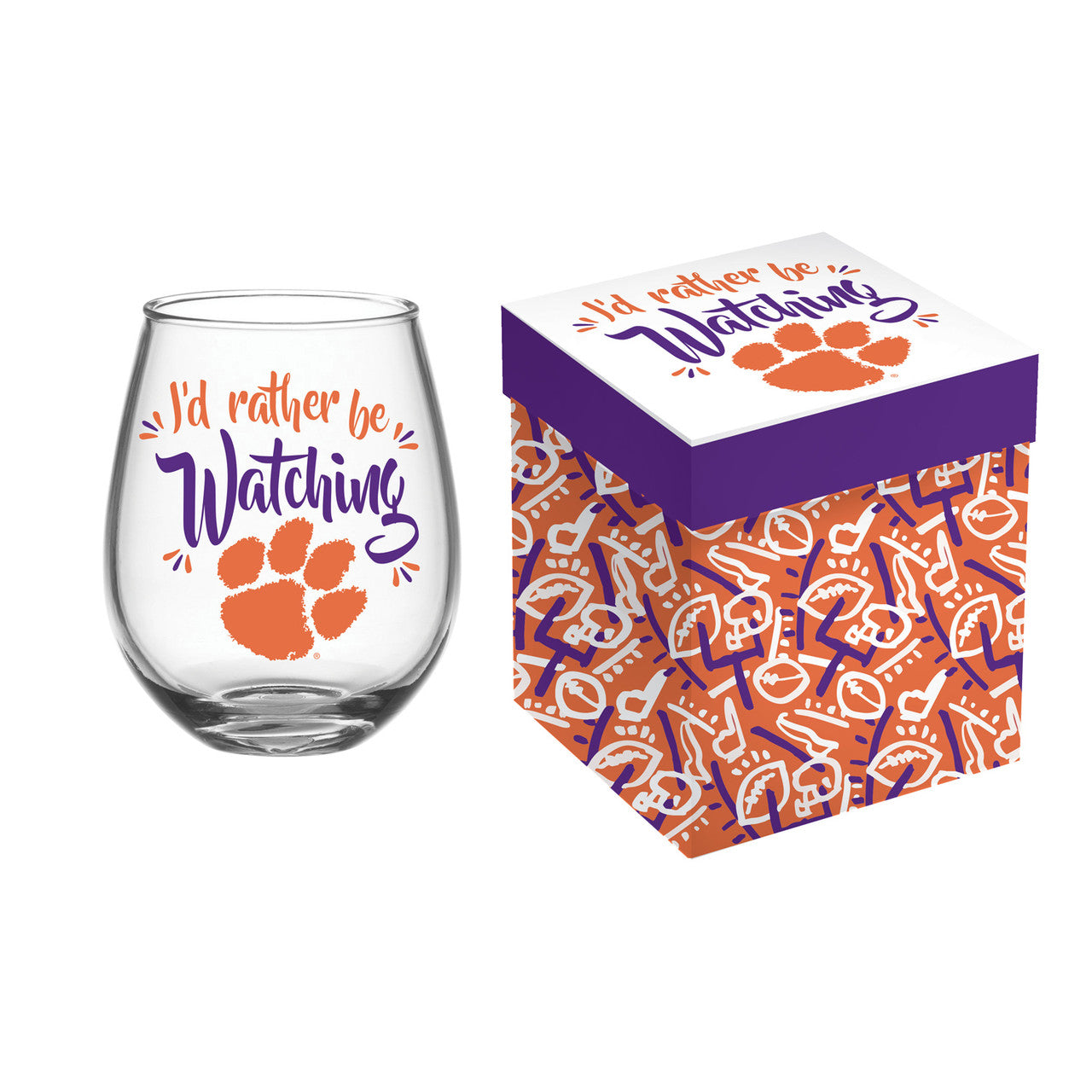 Clemson Tigers Glass 17oz Wine Stemless Boxed - Sports Collectibles, Sports Memorabilia, Sports Fan Shop, Sports Gifts