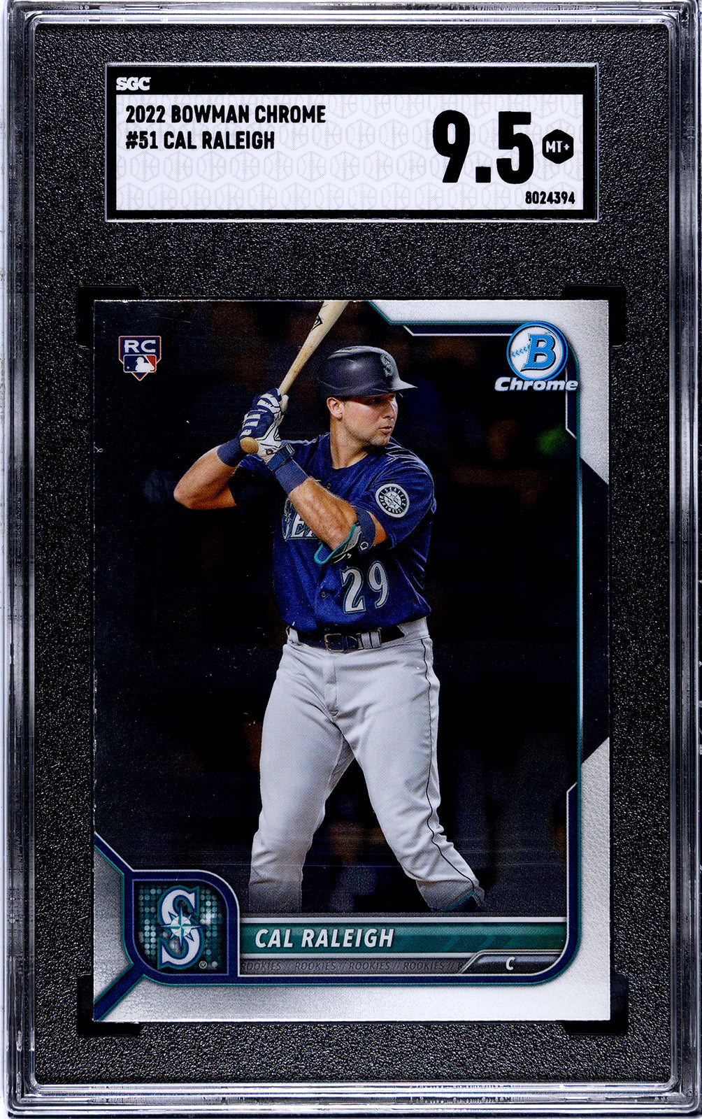 Graded 2022 Topps Bowman Chrome Cal Raleigh #51 Rookie RC Baseball Card SGC 9.5 Mint+