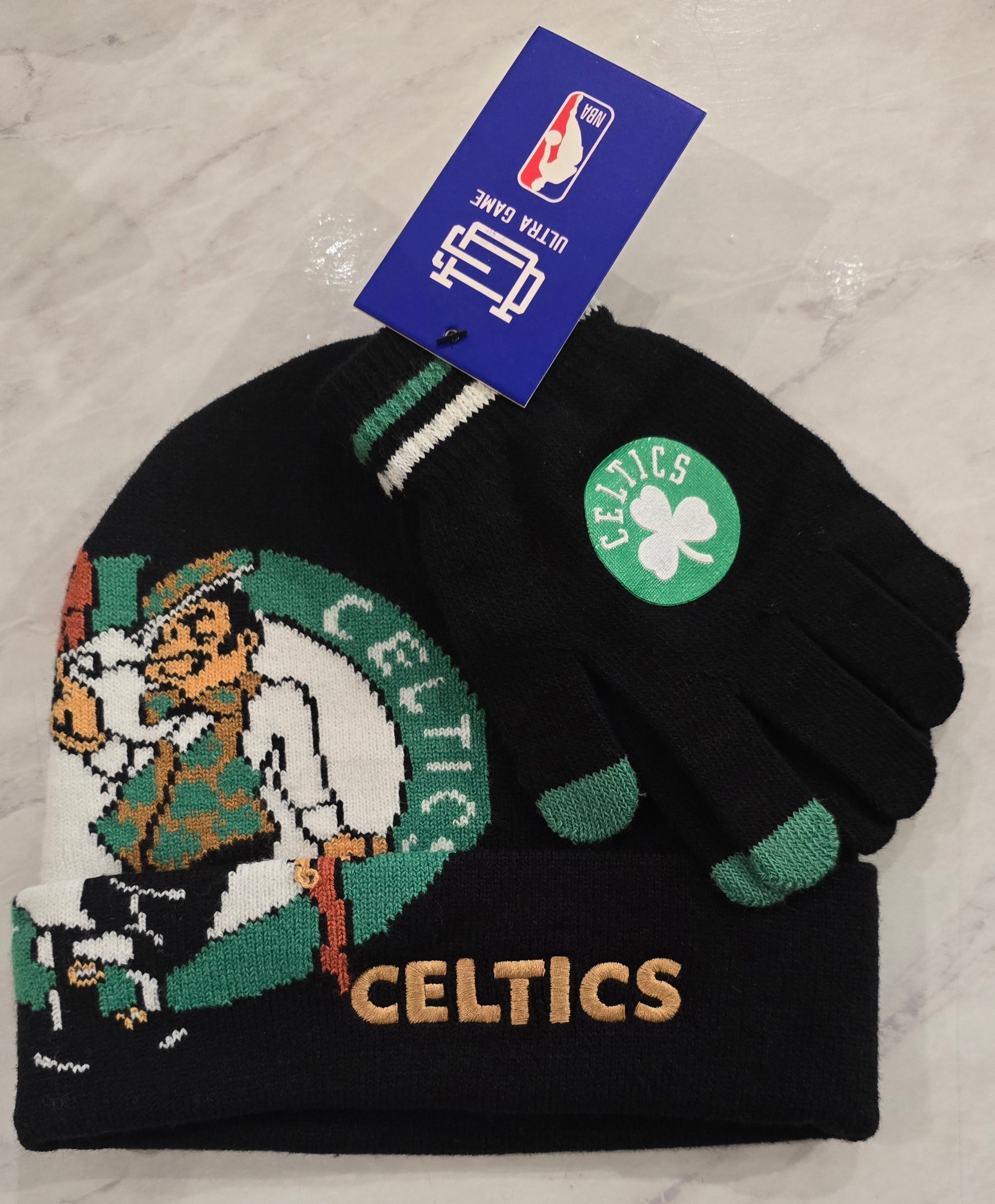 Boston Celtics Logo Winter Hat & Gloves Gift Set Black - Sports Collectibles, Sports Memorabilia, Sports Fan Shop, Sports Gifts