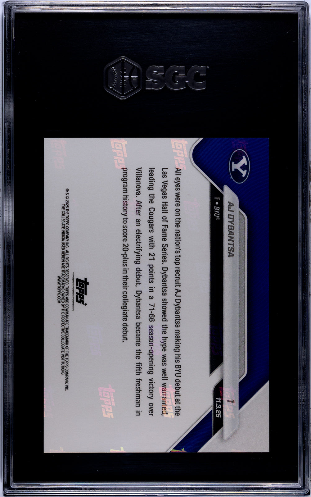 Graded 2025 Topps Bowman U Now AJ Dybantsa #1 Rookie RC Basketball Card SGC 10 Gem Mint