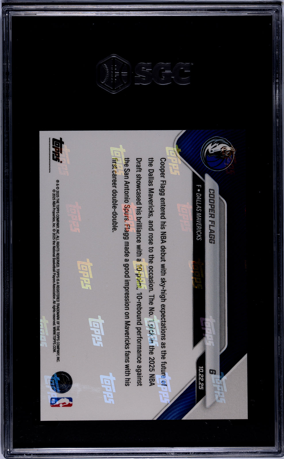 Graded 2025 Topps Now Cooper Flagg #6 Rookie RC Basketball Card SGC 9.5 Mint+