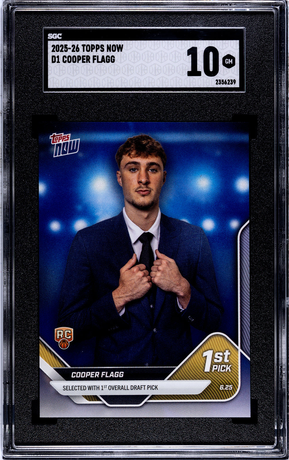 Graded 2025 Topps Now Cooper Flagg #D1 Draft Rookie RC Basketball Card SGC 10 Gem Mint