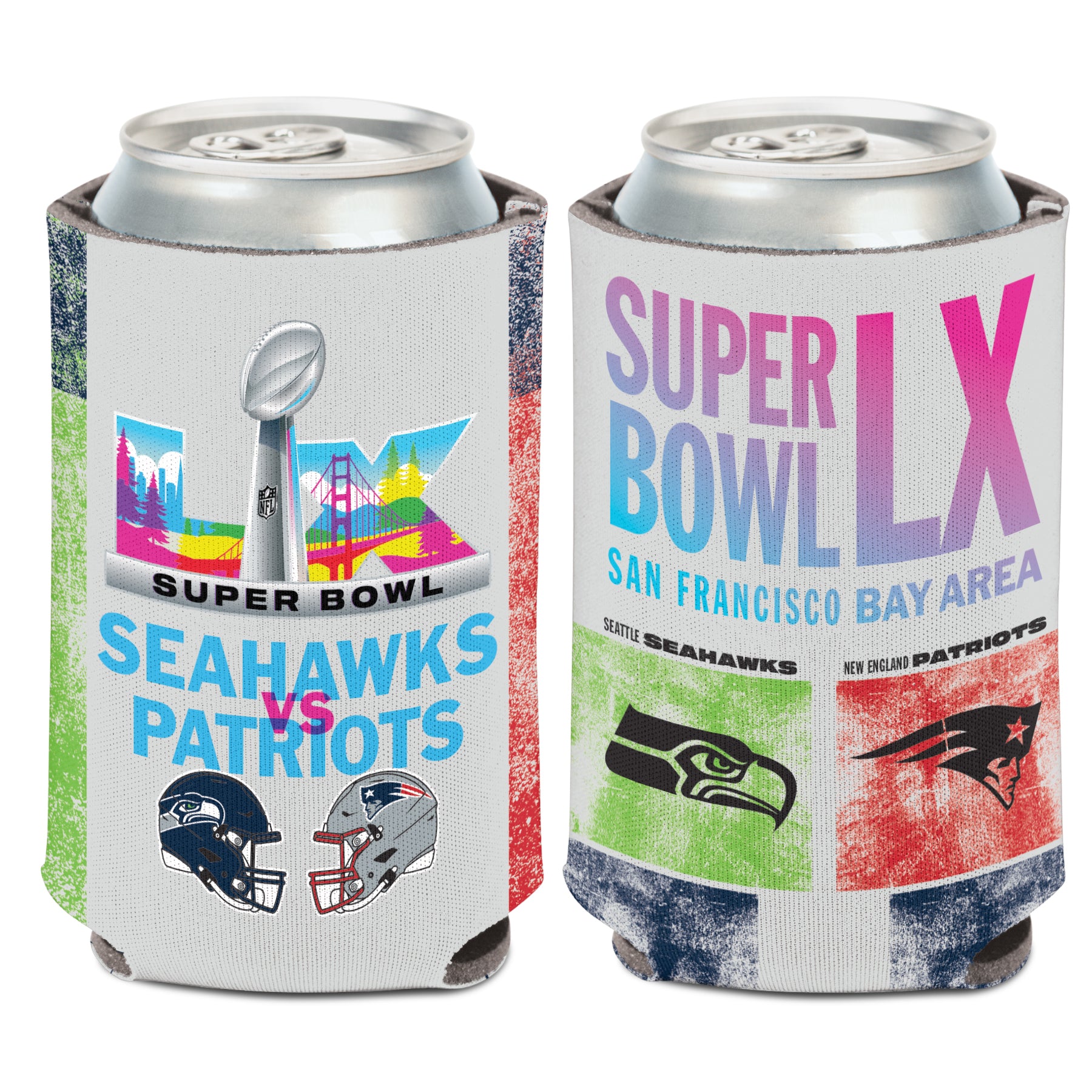 Super Bowl LX 60 Dueling Can Cooler Seattle Seahawks v New England Patriots - Sports Gifts, Sports Memorabilia, Sports Collectibles, Fan Shop