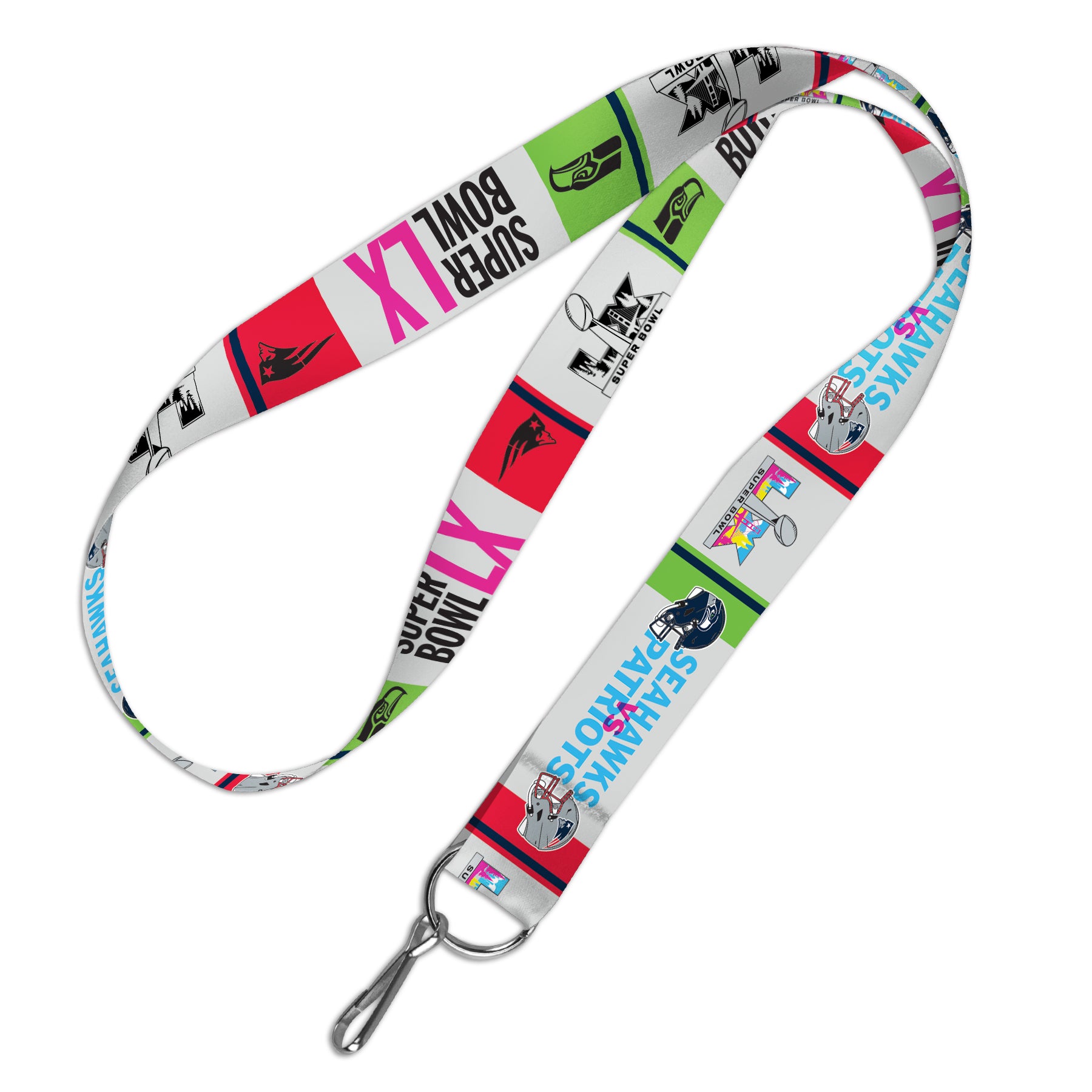 New England Patriots v Seattle Seahawks Super Bowl LX 60 Dueling Lanyard - Sports Gifts, Sports Memorabilia, Sports Collectibles, Fan Shop