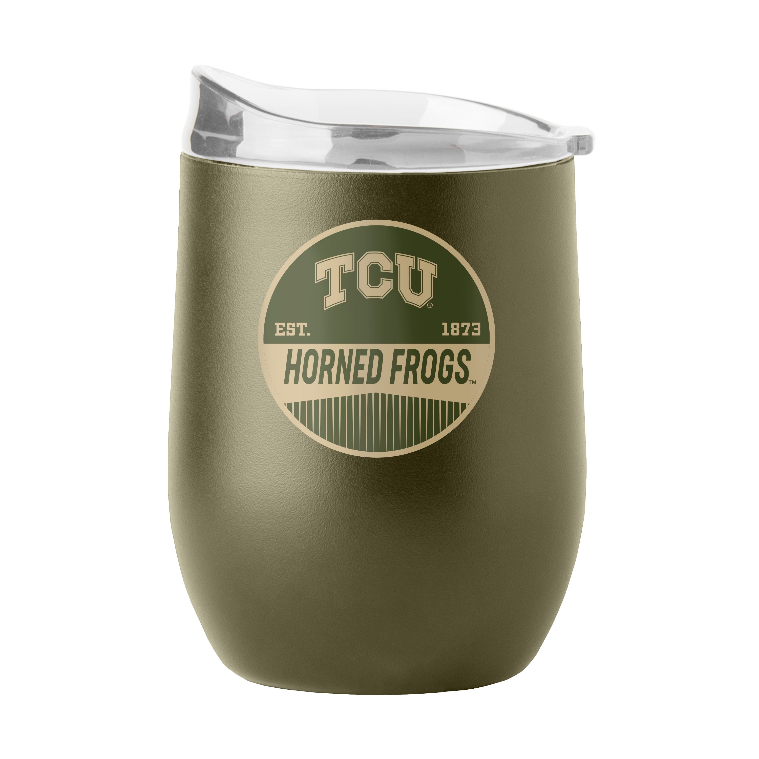 TCU 16oz Badge Powder Coat Curved Bev