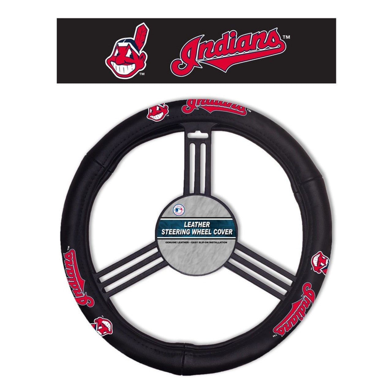 Cleveland Indians Steering Wheel Cover Leather CO - Sports Collectibles, Sports Memorabilia, Sports Fan Shop, Sports Gifts