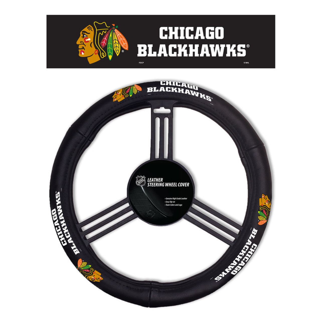 Chicago Blackhawks Steering Wheel Cover Leather CO - Sports Collectibles, Sports Memorabilia, Sports Fan Shop, Sports Gifts